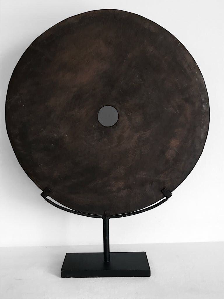 Vintage Timor Stone Grinding Disc Xl 50 Cm On Metal Display Stand. Disc 1. photo furniture