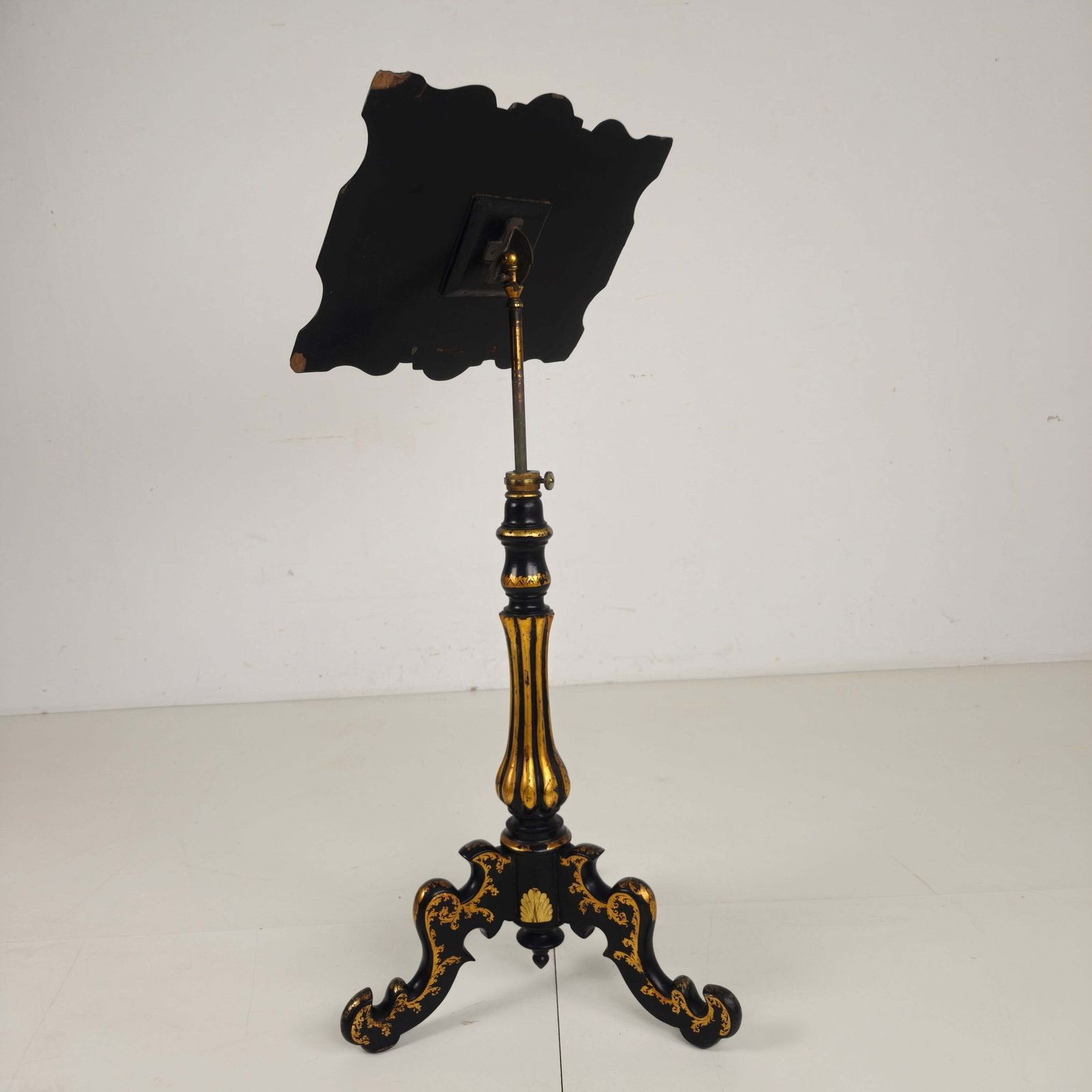 photo furniture Antique French Papier Mâché Lacquer Music Stand With Mother Of Pearl Inlay C.1880