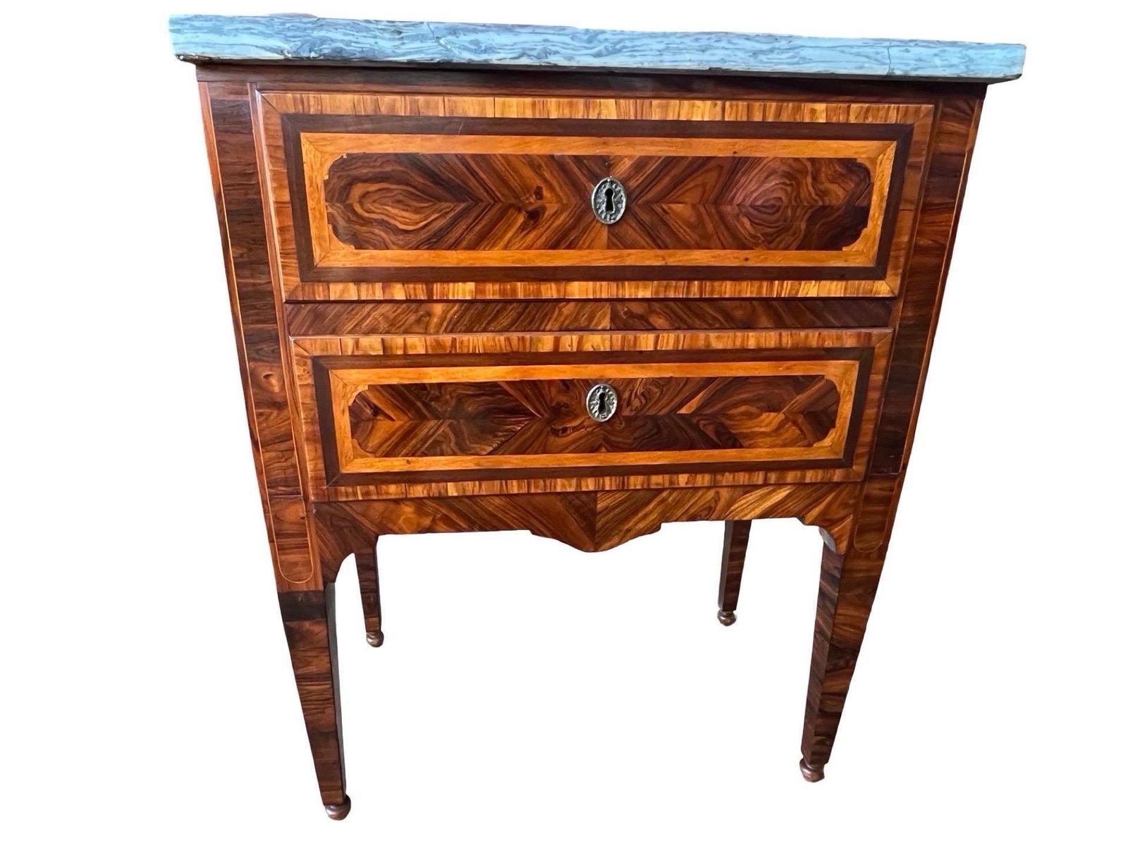 Italian Neoclassical Nightstand With Walnut Inlay And Thick Marble Top photo furniture