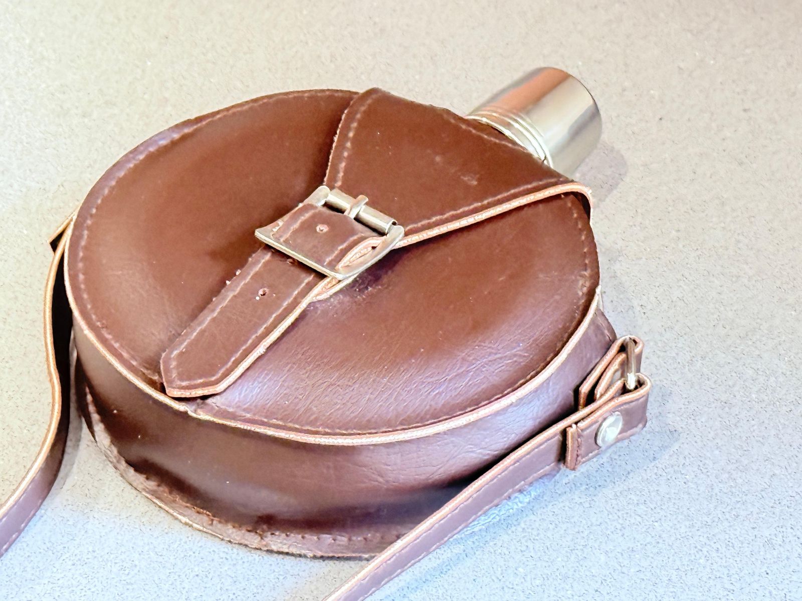 Vintage Stainless Steel Hip Flask Original Leather Carry Case, Gentleman’s Gift photo vinterior