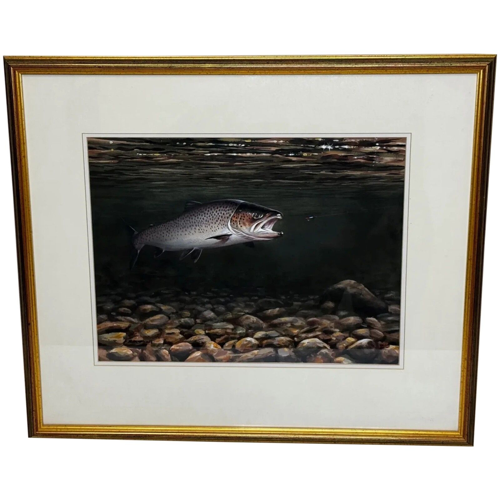 Sporting Painting Sea Trout Nearly Hooked The Silver Zulu Fly By Roger Mcphail