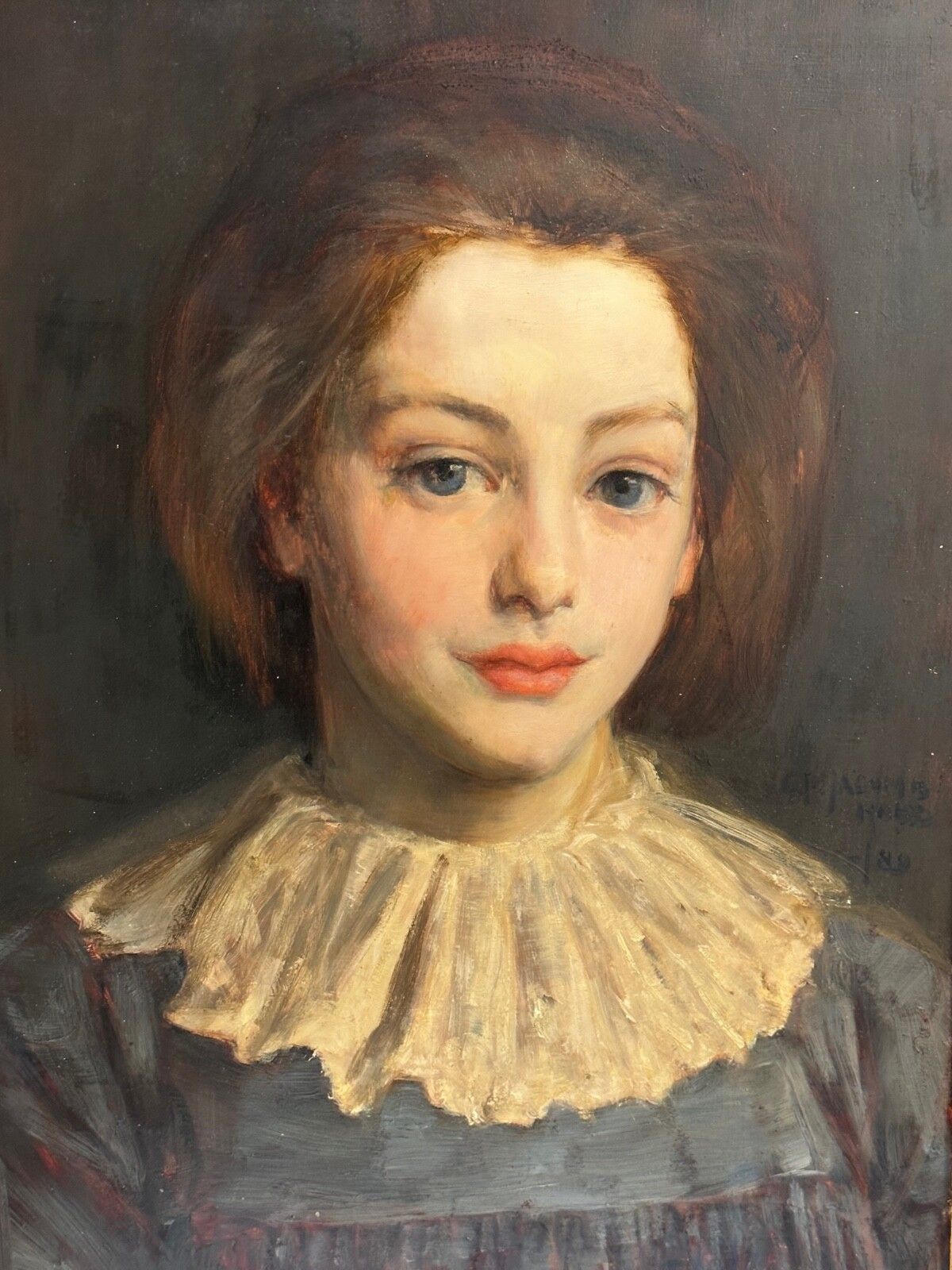 Lady Cherry Lips & Blue Dress Portrait By Signed George Percy Jacomb Hood C1889 photo furniture