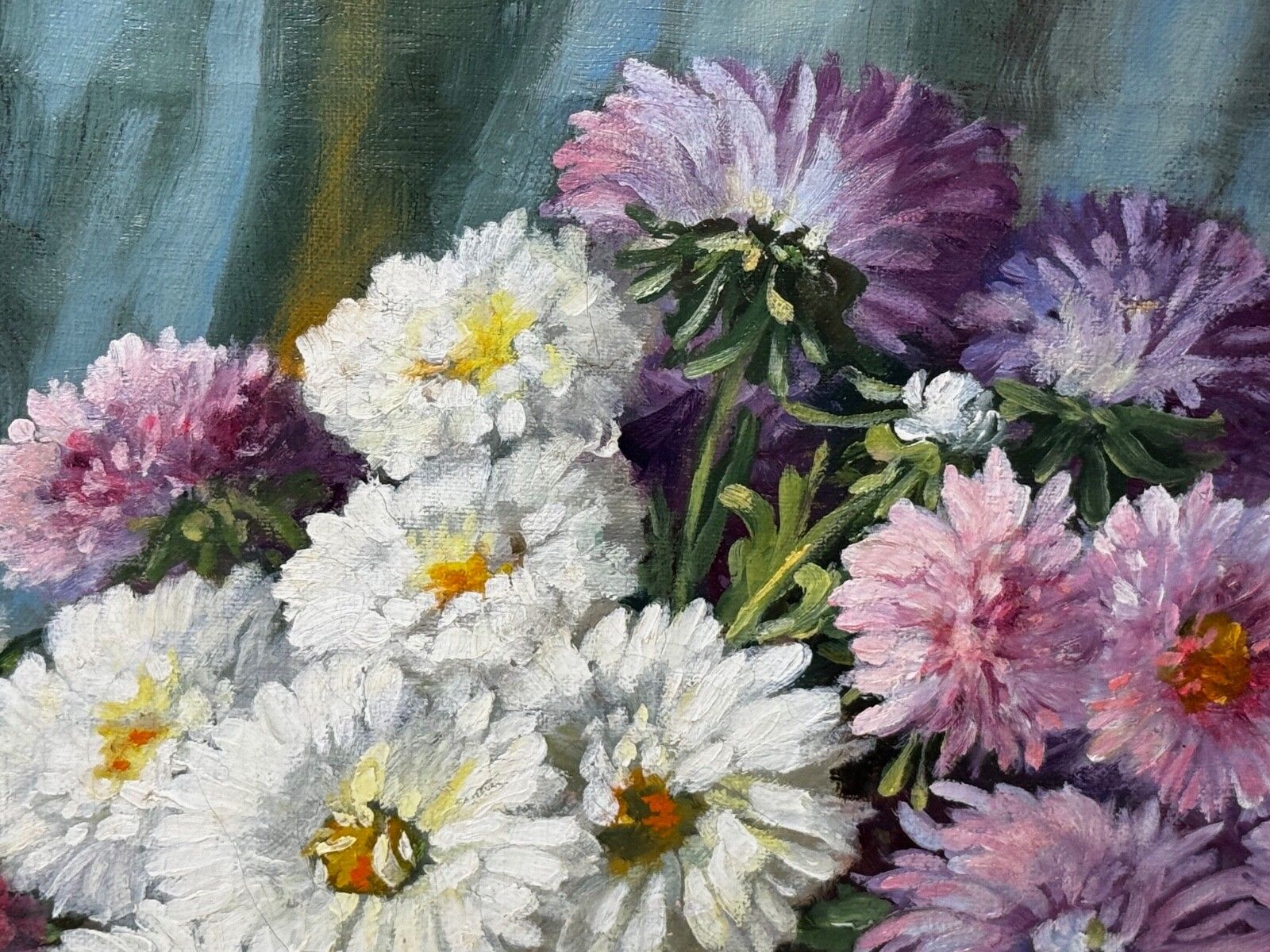 Victorian Still Life Oil Painting Flowers Chrysanthemums In Vase Emily Selinger photo buy