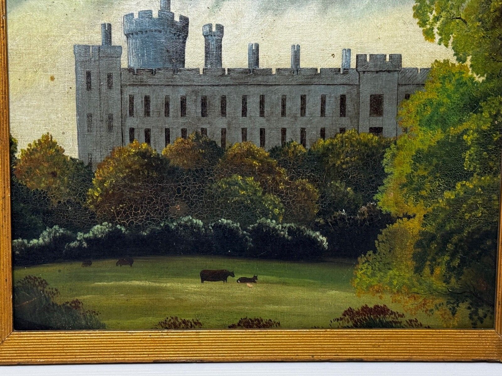 Victoriaans olieverfchilderij, architecturaal historisch gezicht op Arundel Castle, naar James Canter photo 4000.0