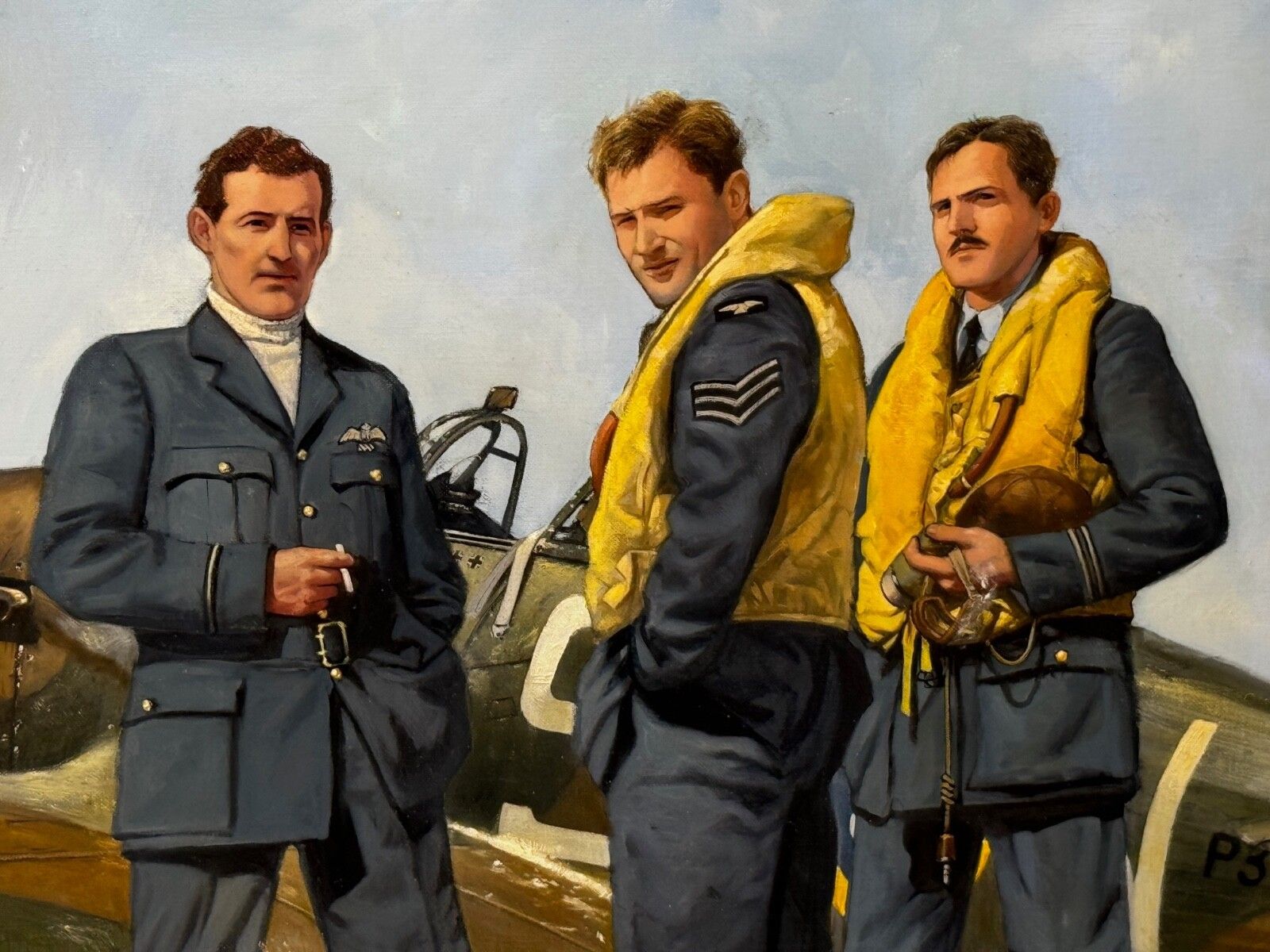 photo for sale Large Oil Painting Battle Of Britain Raf Pilots Ready For Takeoff Biggin Hill