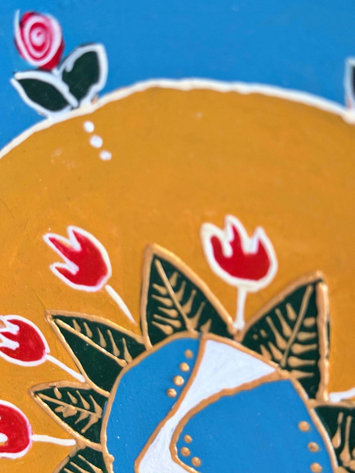 Hand Painted Wall Decorative Ceramic Plate With Dove & Floral Folk Art Design photo vinterior