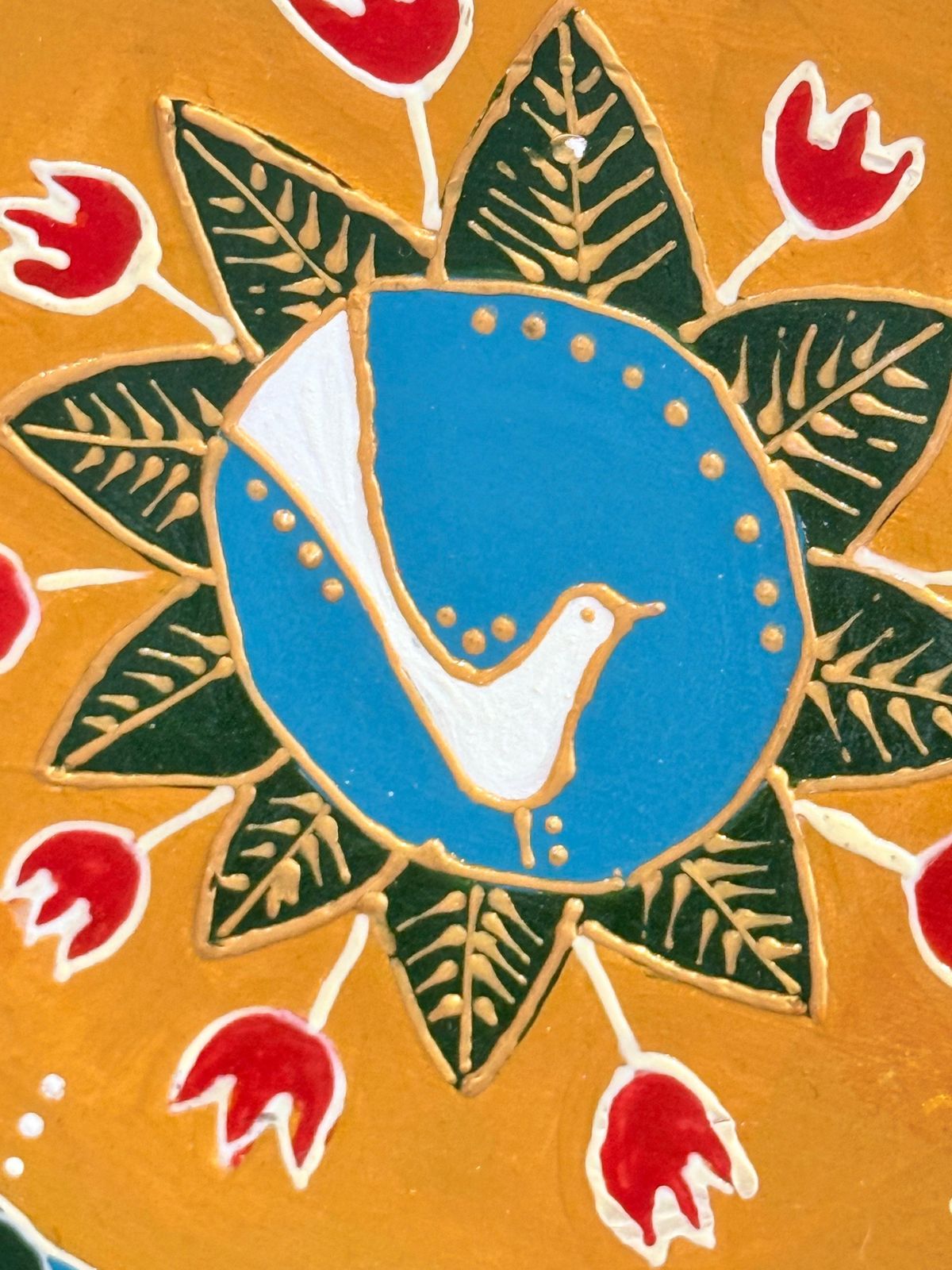 photo buy Hand Painted Wall Decorative Ceramic Plate With Dove & Floral Folk Art Design