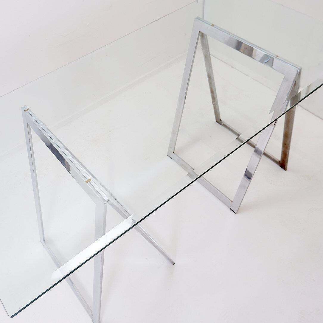 Mid Century Chrome Trestles Desk With Glass Top, Circa 1970 photo vintage