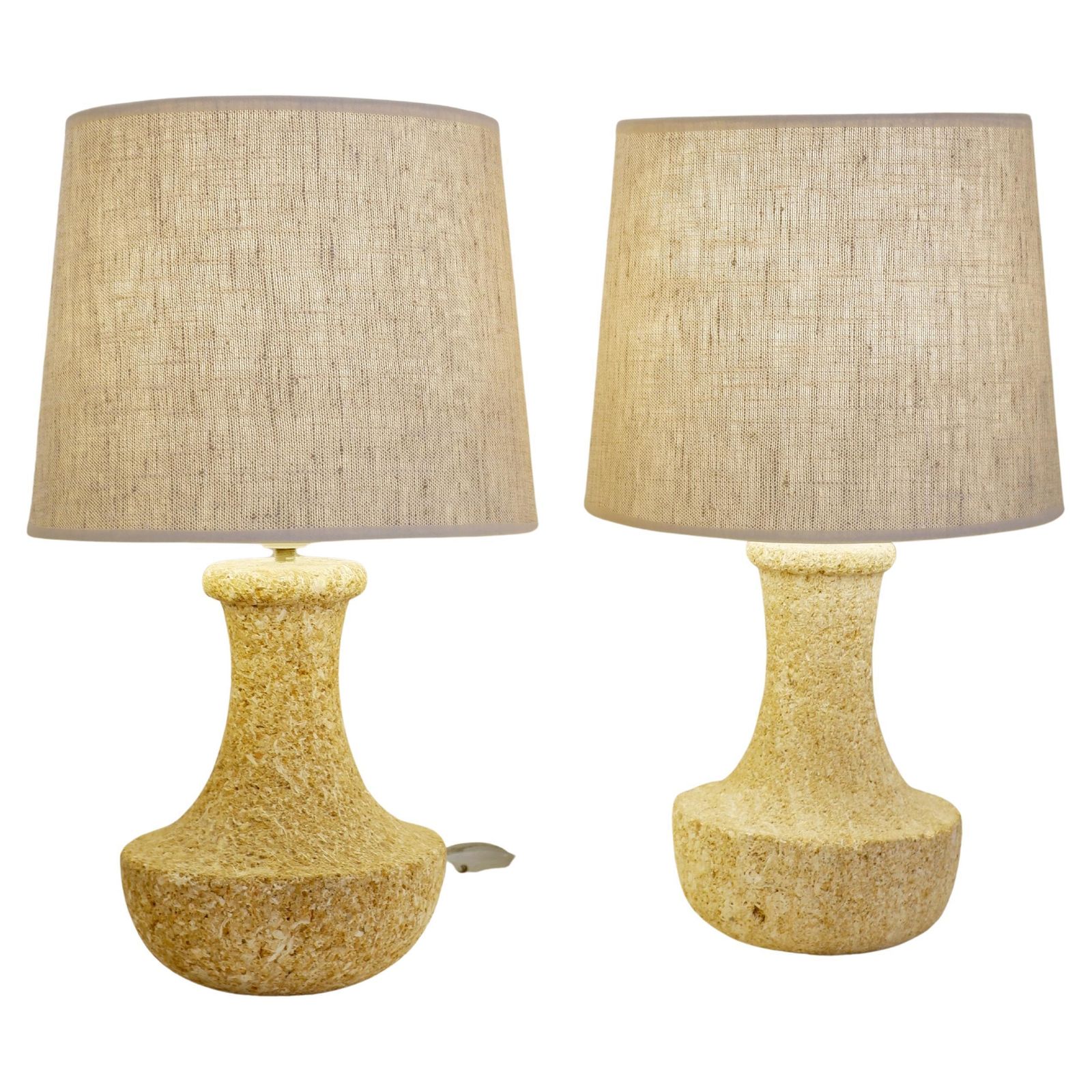 Pair Of French Stone Lamps, 1970s   New Linen Lampshade
