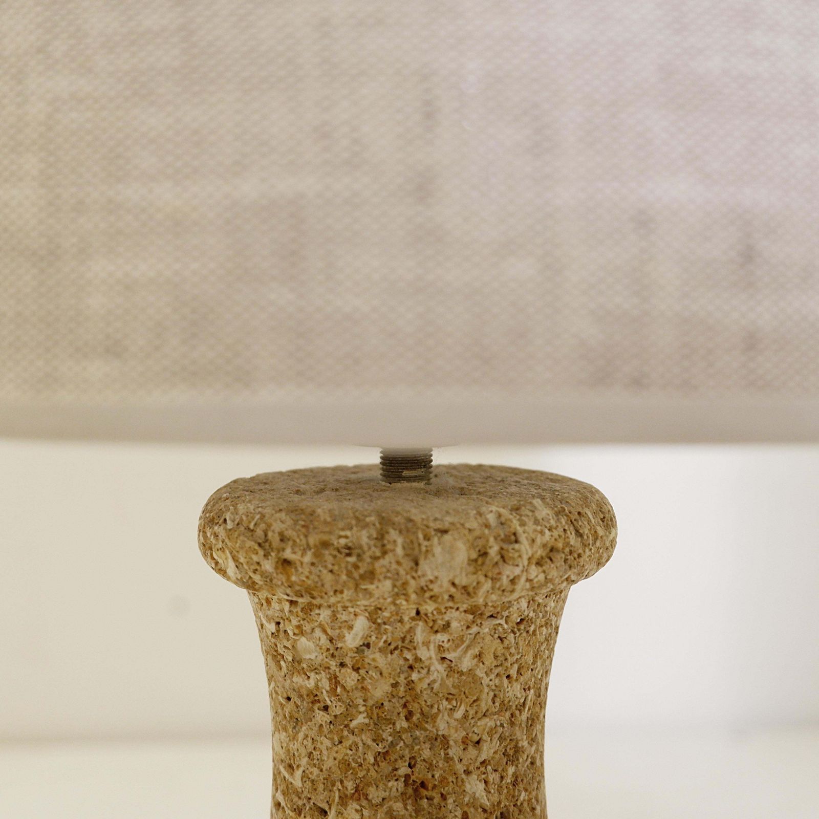 Pair Of French Stone Lamps, 1970s   New Linen Lampshade photo vinterior