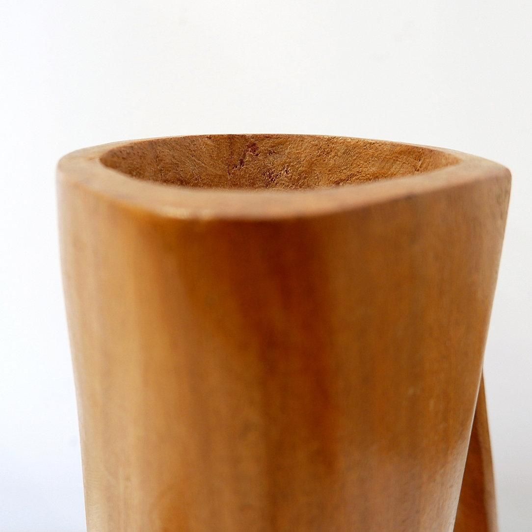 photo buy Scandinavian Modern Carved Teak Vase, Asymmetrical Design, Circa 1960