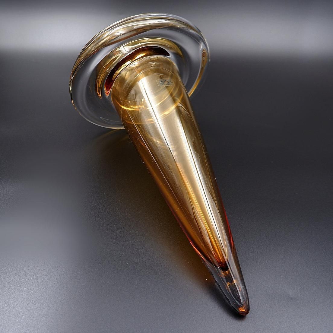photo for sale Schott Studio Spinning Top Vase   Honey Coloured Glass    Germany