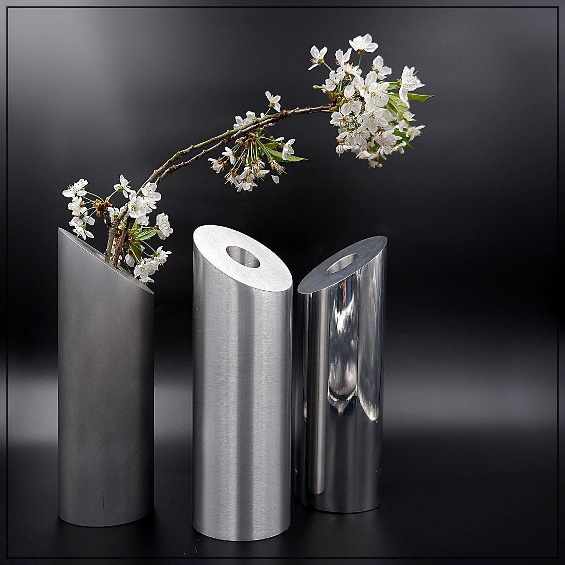 Set Of 3 Stainless Stell Vases   Matte / Brushed / Shiny   20th photo furniture