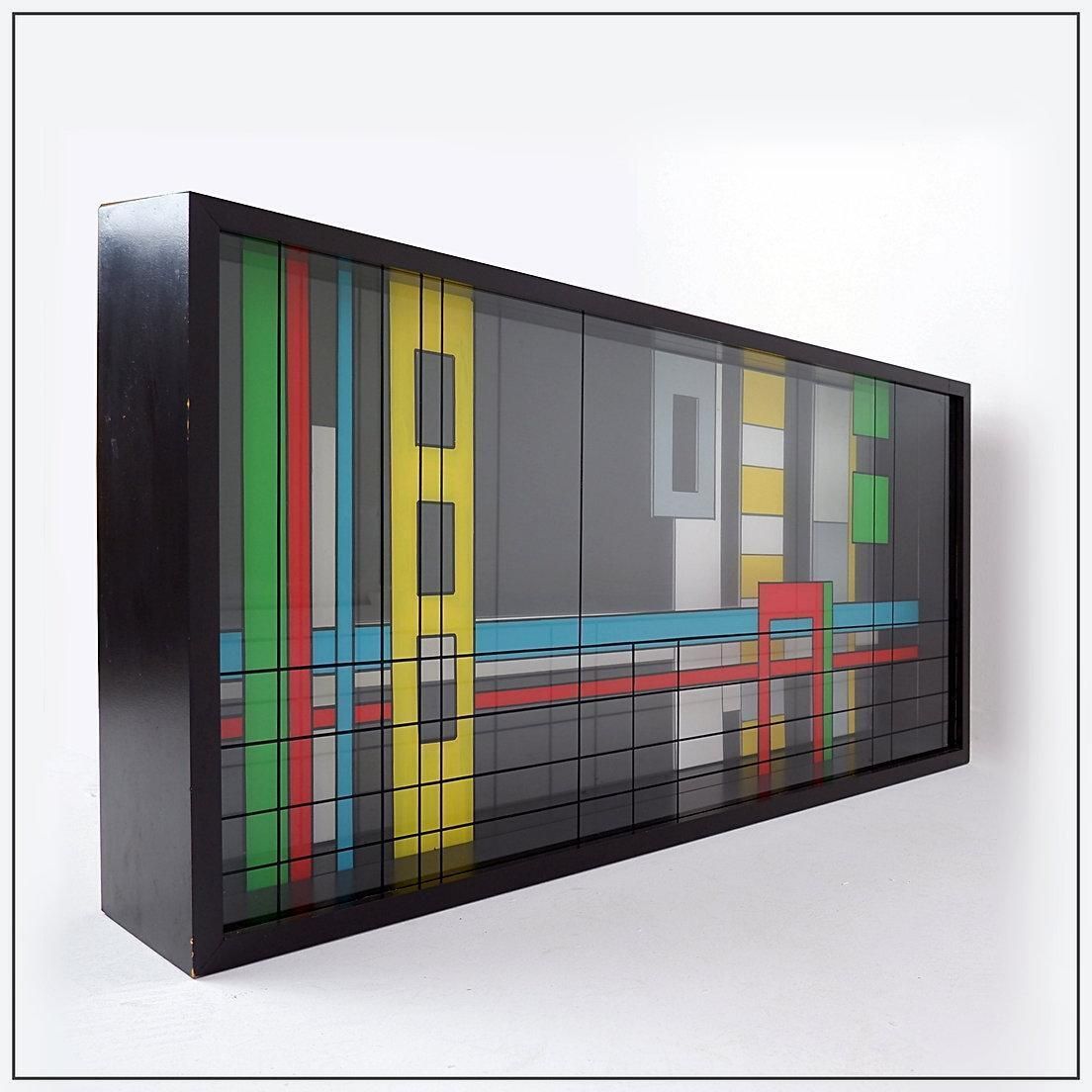 Glass Artist's Work "Barabas" Signed S.Bonnamour"   Mondrian Style   20th photo for sale