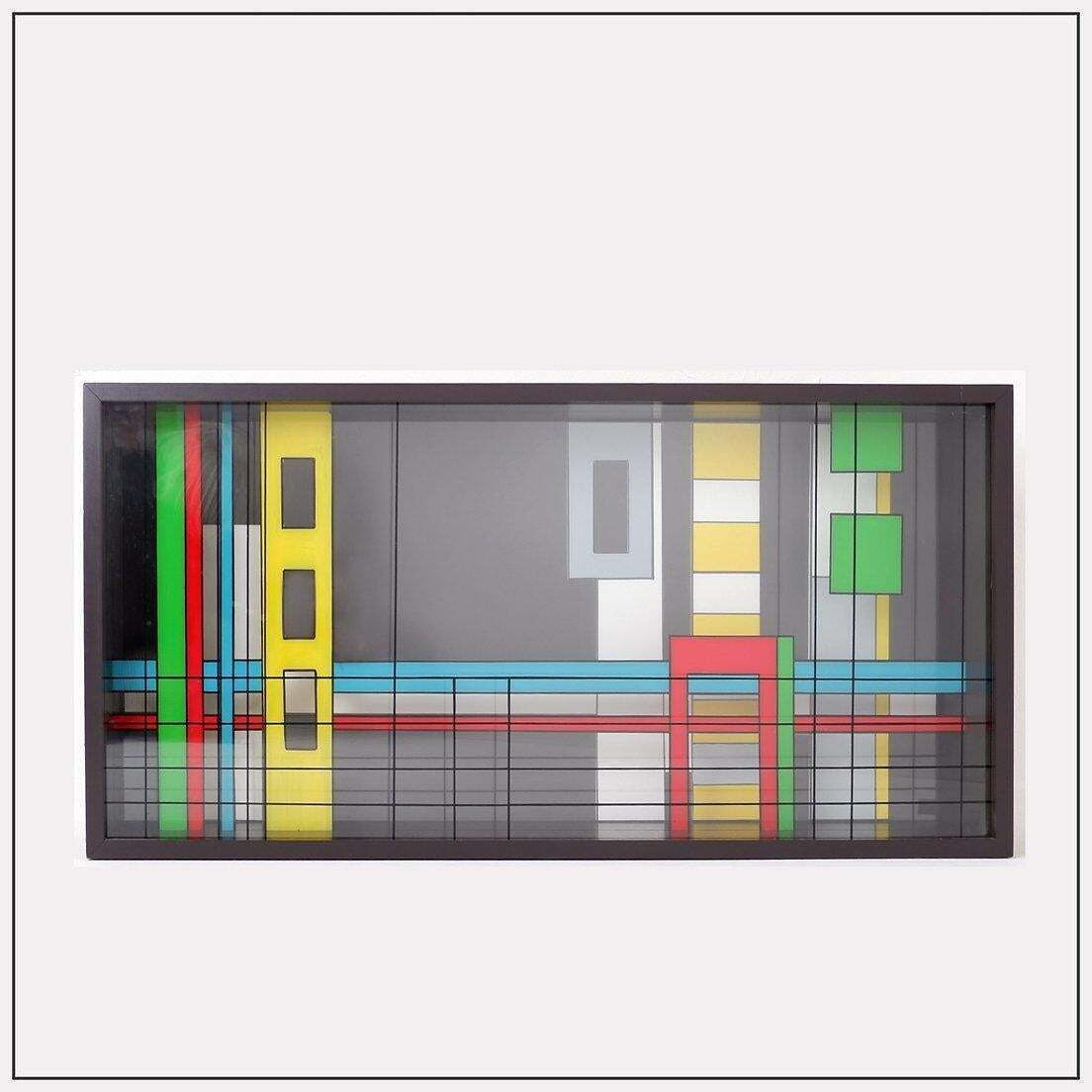 Art Glass Artist's Work "Barabas" Signed S.Bonnamour"   Mondrian Style   20th photo