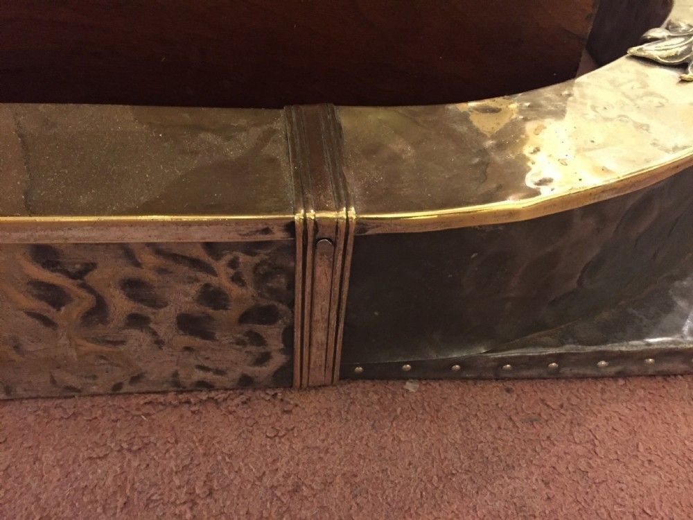 Art Deco Hammered Brass And Pewter Fire Fender C.1920 photo for sale