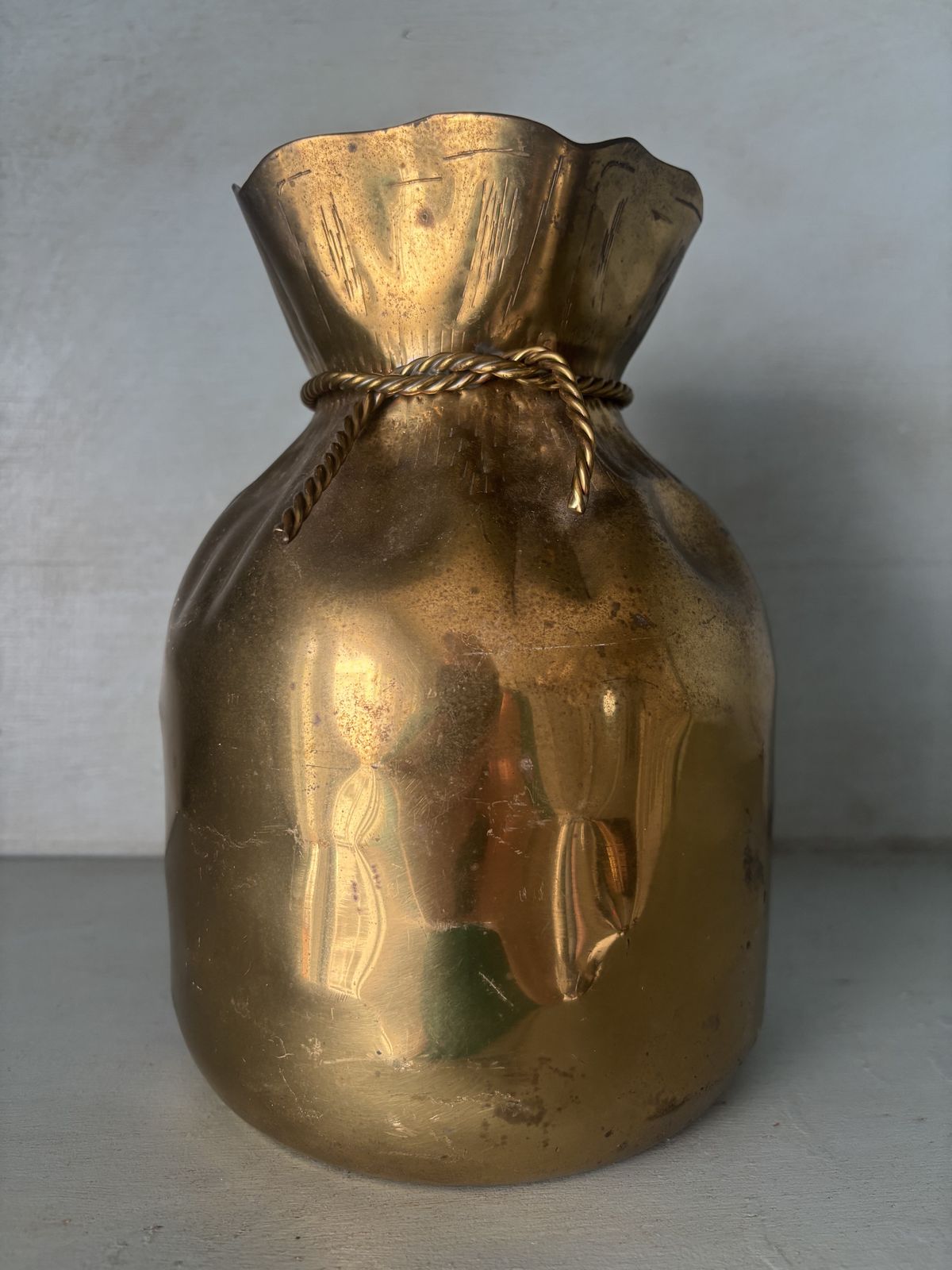 Mid Century Brass Money Bag Vase photo buy
