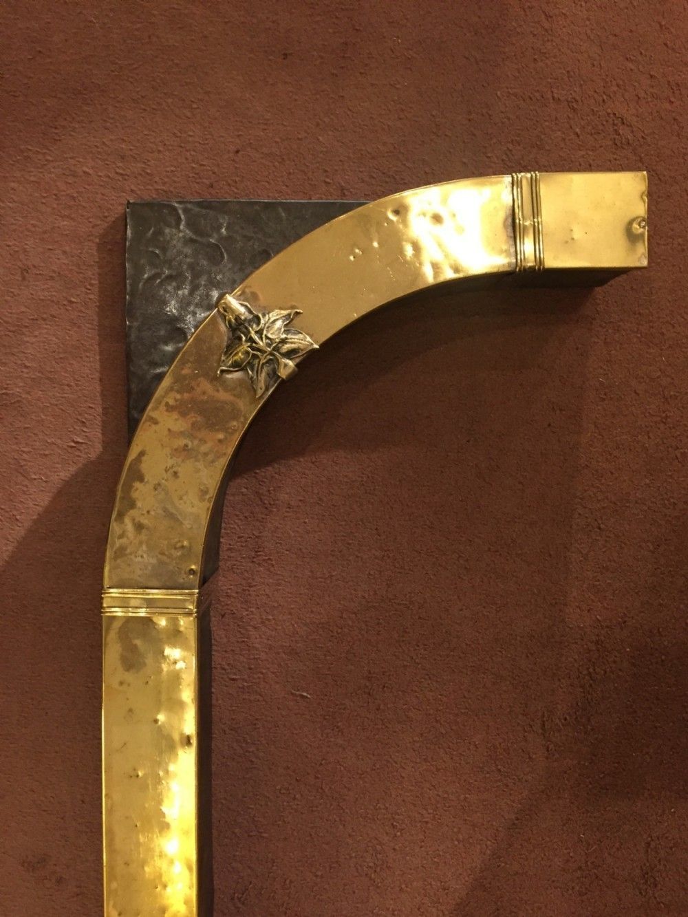 Art Deco Hammered Brass And Pewter Fire Fender C.1920 photo vintage