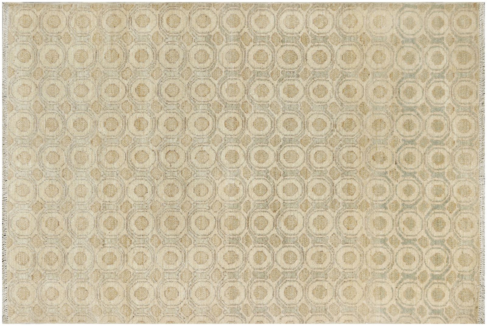 Modern Geometric 4x6 Hand Knotted Wool Beige Area Rug photo buy