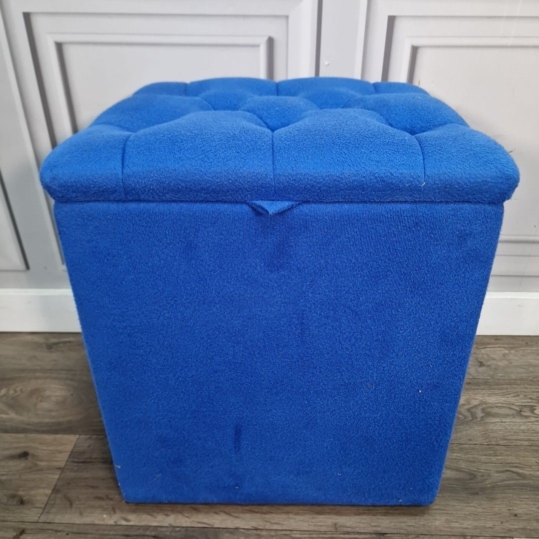 Retro Vintage Ottoman Footstool Blue Upholstered Storage – Lift Up Lid Box Seat photo furniture