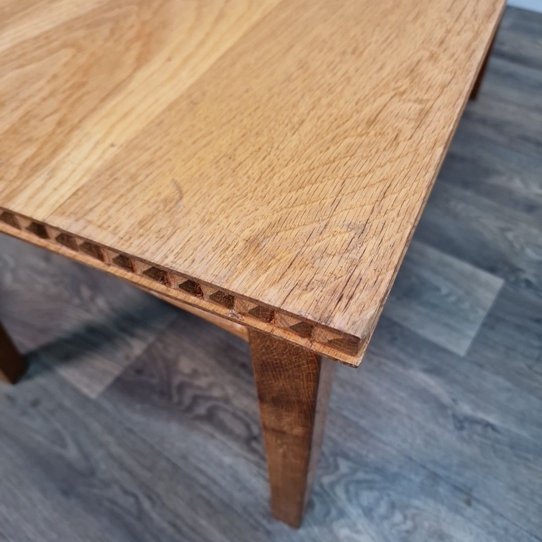 photo buy Vintage Coffee Table Solid Oak Carved Edge – Wooden Mid Century Arts & Crafts