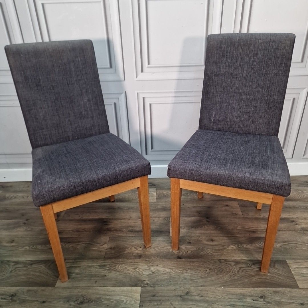 Pair Contemporary Dining Chairs Grey Upholstered Seats Wooden Modern Oak photo furniture