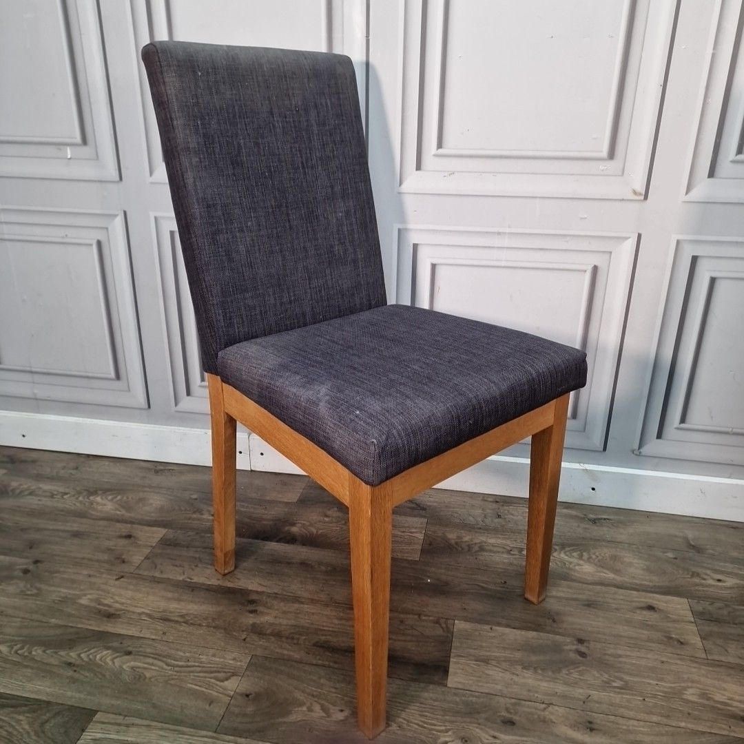 90.0 Pair Contemporary Dining Chairs Grey Upholstered Seats Wooden Modern Oak photo