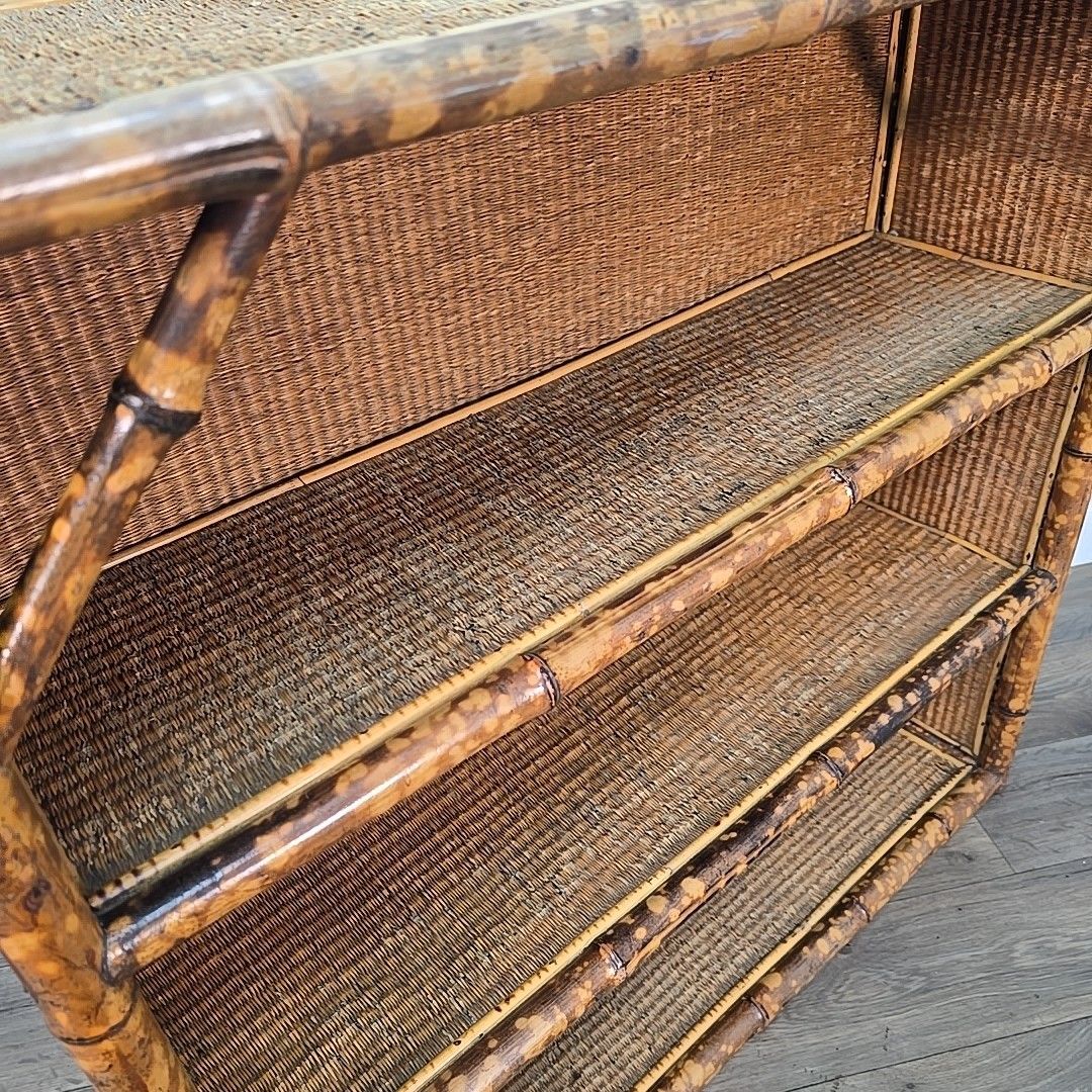photo furniture Victorian Aesthetic Bamboo Bookcase Wicker – Anglo Japanese Open Cabinet Tiger