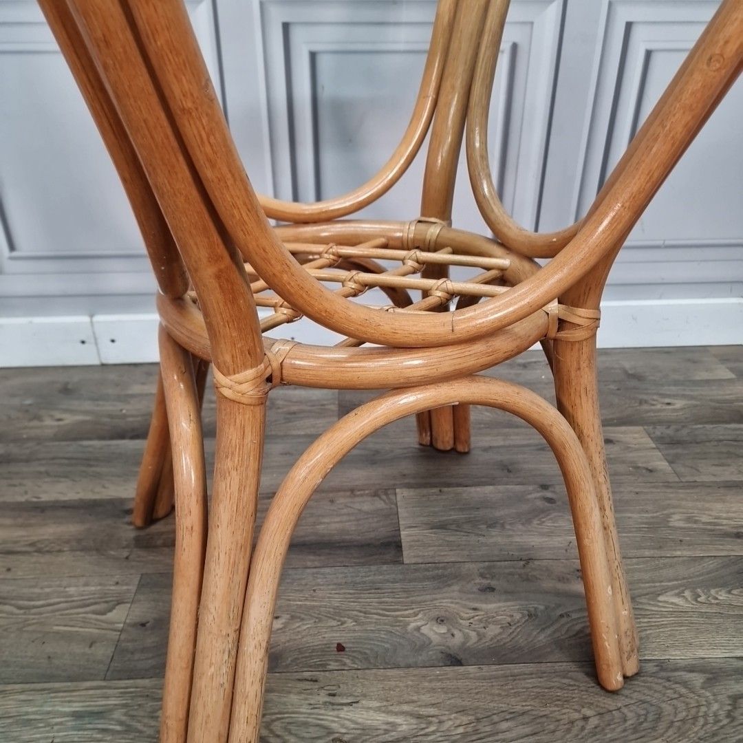Retro Rattan Occasional Table Glass Top Bistro Garden Mid Century Vintage photo for sale