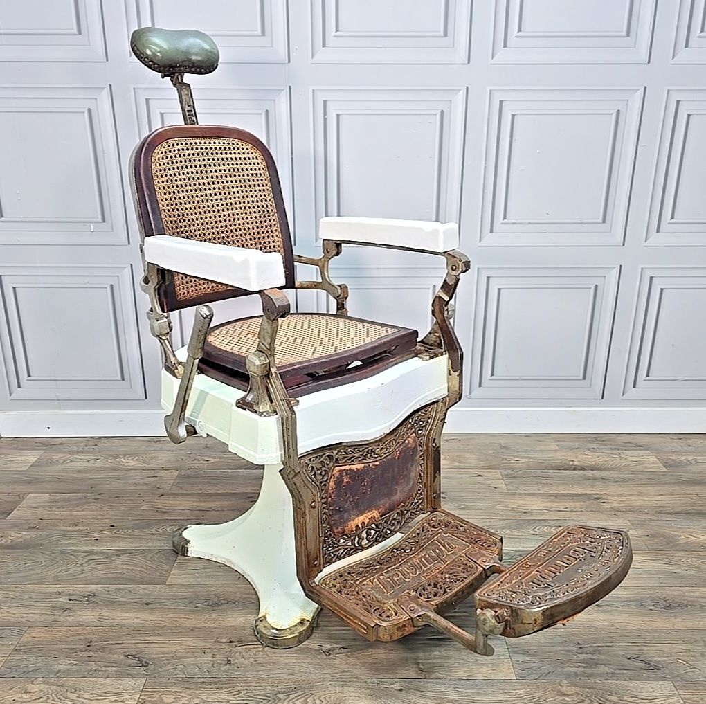 Antique Triumph Barbers Chair Cast Iron & Cane Display Tattoo Barber photo furniture