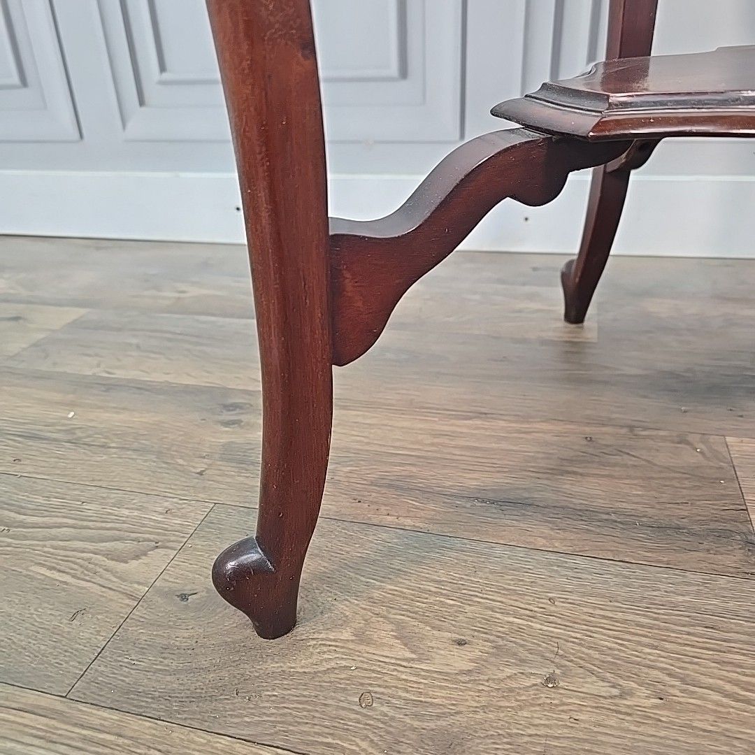 Antique Mahogany Window Table Edwardian Centre Side  Scalloped Top 2 Tier Wooden photo vinterior