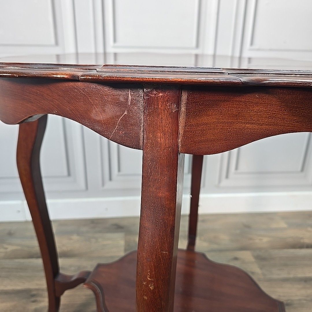 photo for sale Antique Mahogany Window Table Edwardian Centre Side  Scalloped Top 2 Tier Wooden