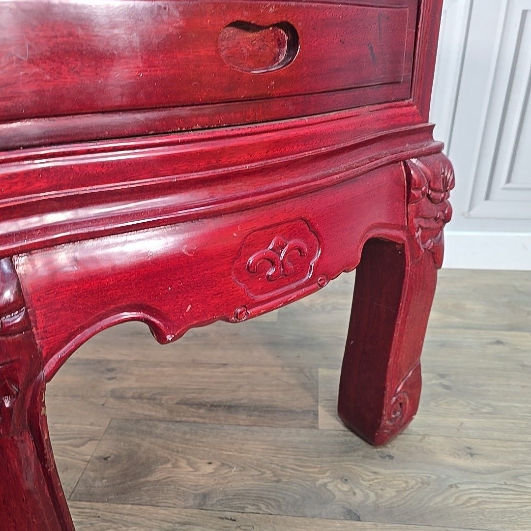 photo for sale Antique Side Coffee Table Vintage Chinese Carved Drawer Oriental Mother Of Pearl