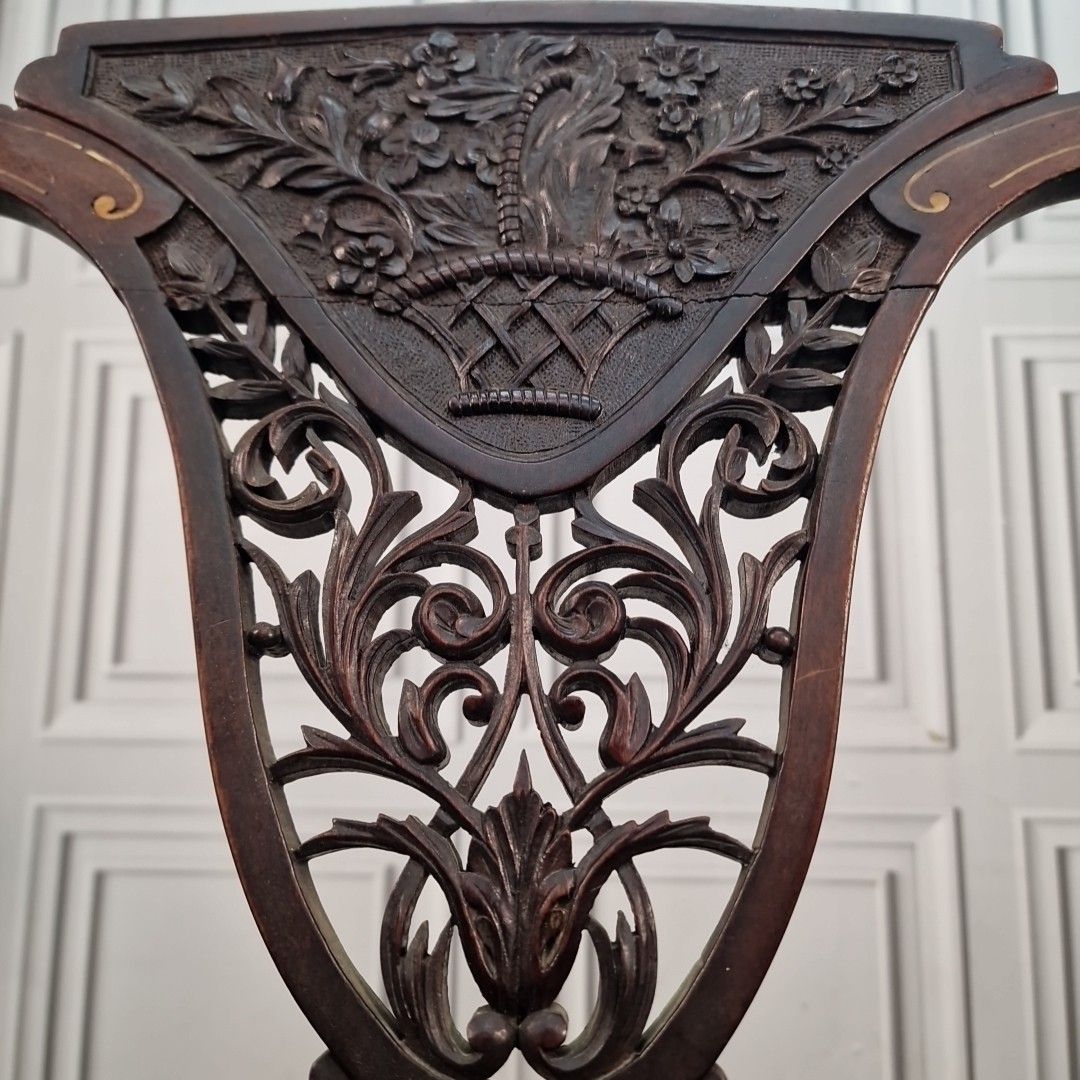 photo vinterior Antique Edwardian Armchair Ornate Chippendale Type Carved Carver Desk Chair