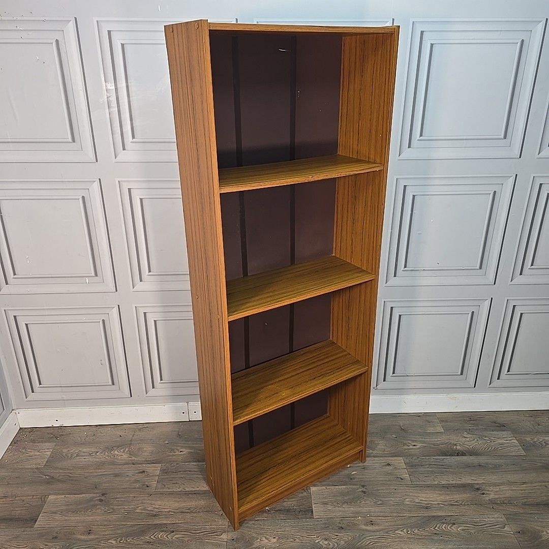 Vintage Tall Bookcase Shelves Wood Effect Open Shelving Retro Mid Century Shelf photo 190.0