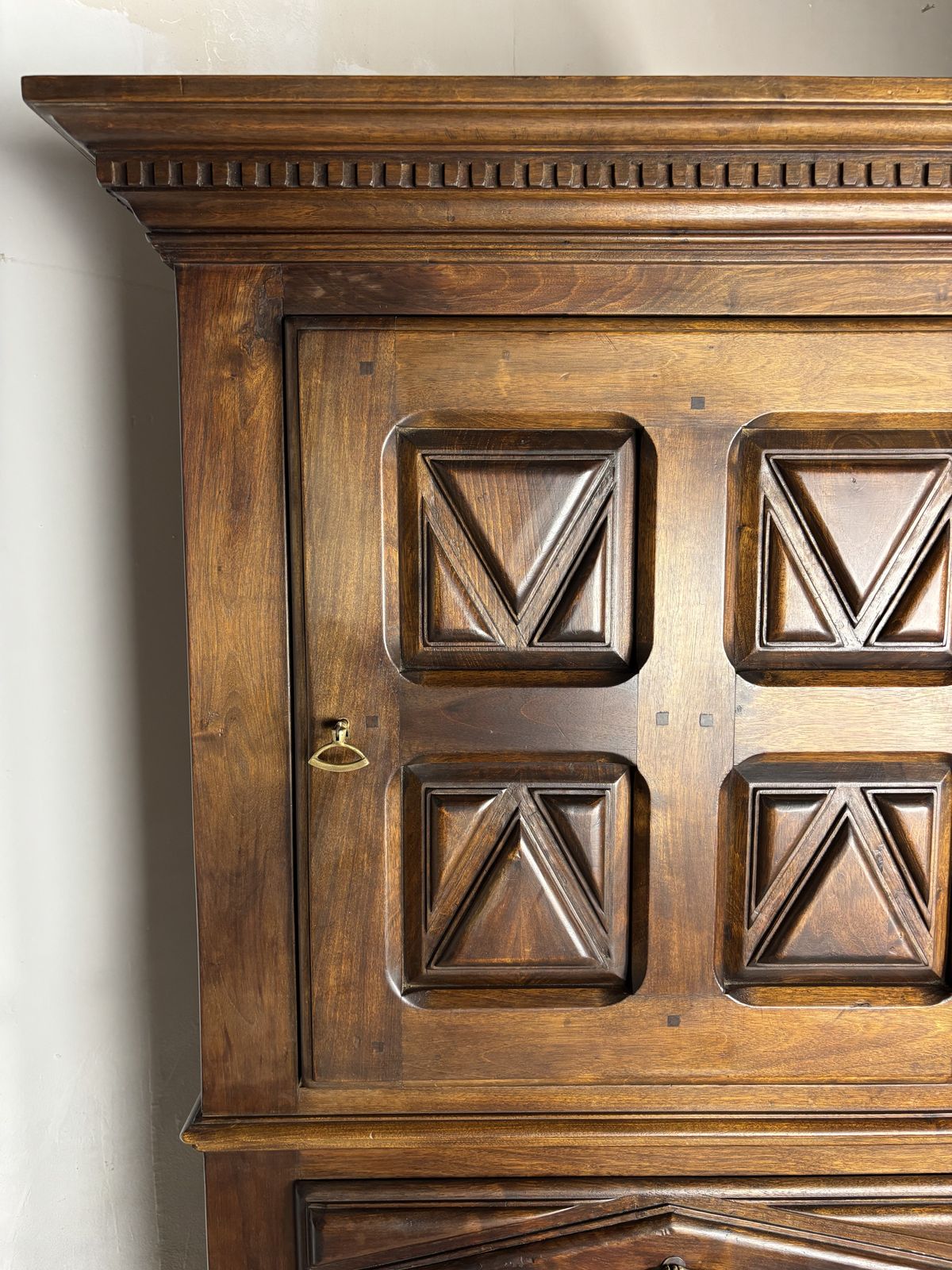 photo buy Early 20th Century Spanish Renaissance Style Walnut Cabinet With Geometric Carve