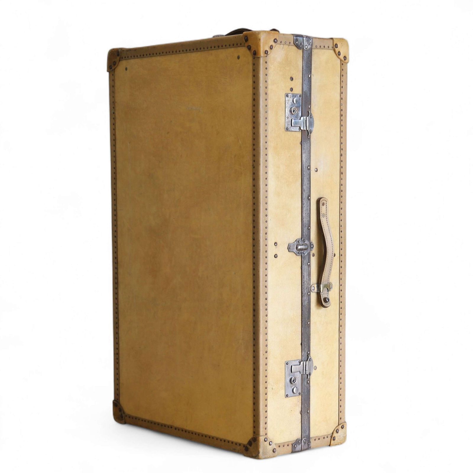 English Vellum Compactum Travel Trunk — Early 20th Century Wardrobe Luggage, C.1920s photo furniture