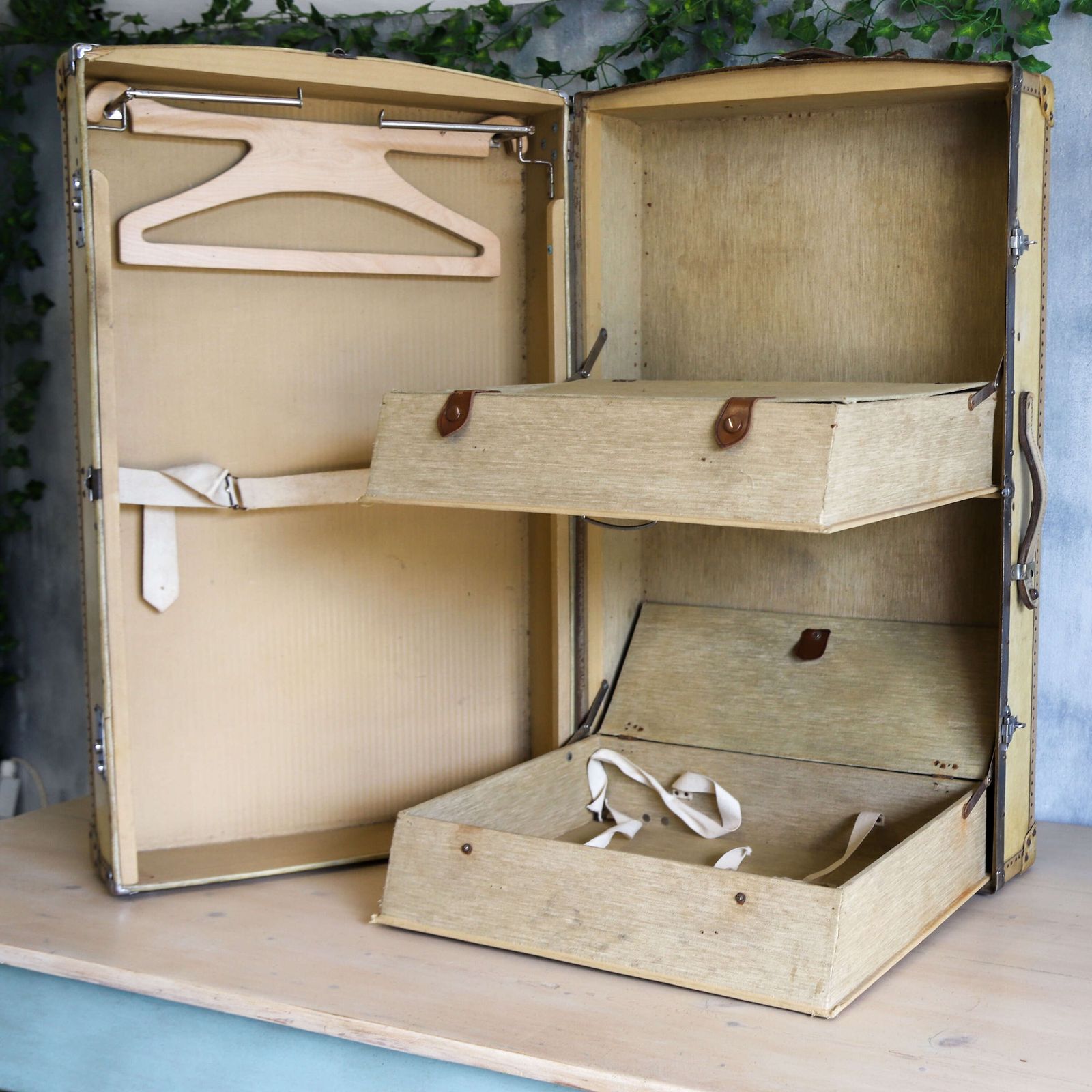 photo furniture English Vellum Compactum Travel Trunk — Early 20th Century Wardrobe Luggage, C.1920s