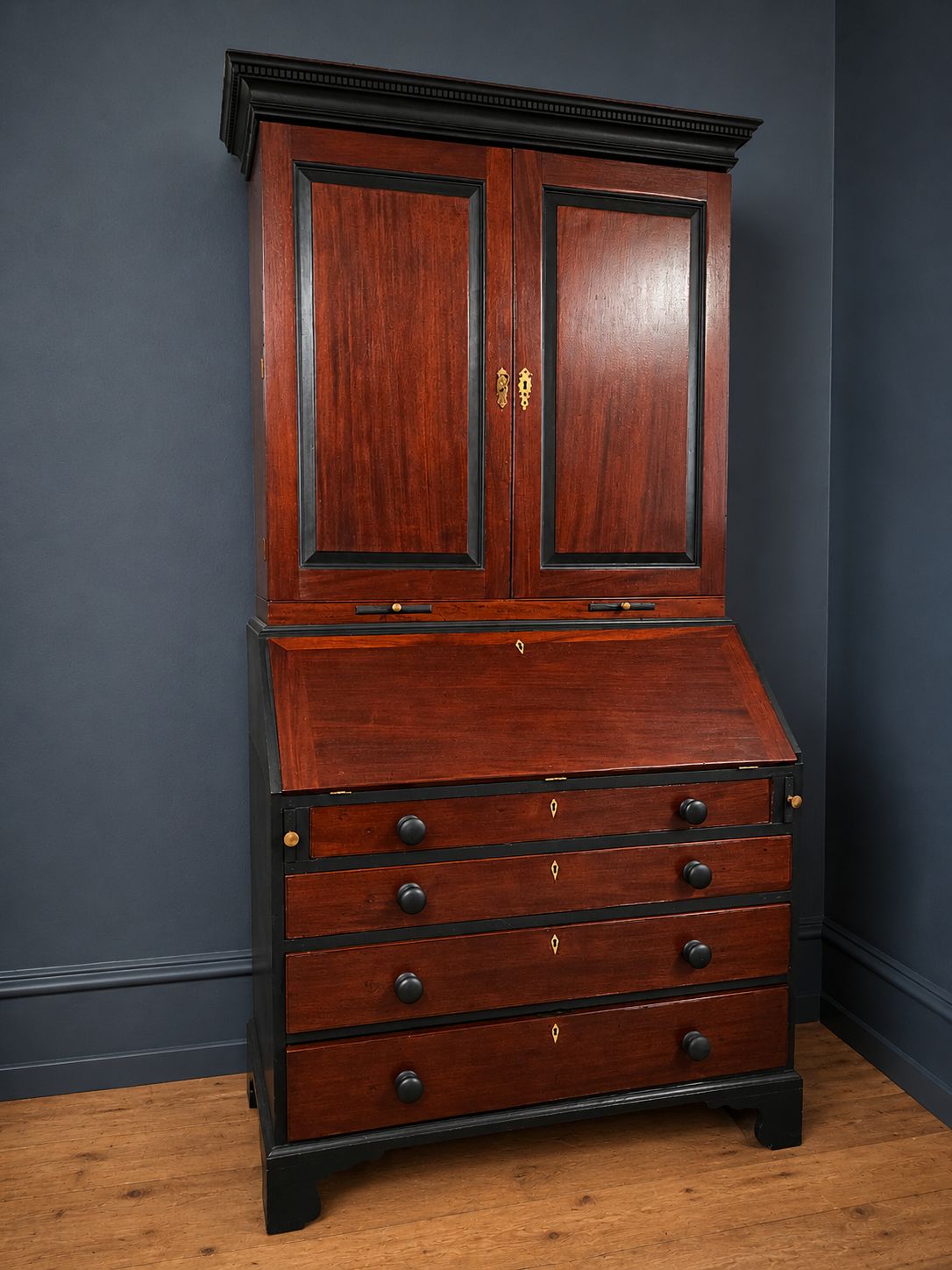 Antique Mahogany Writing Desk Bureau Bookcase With Drawers photo for sale