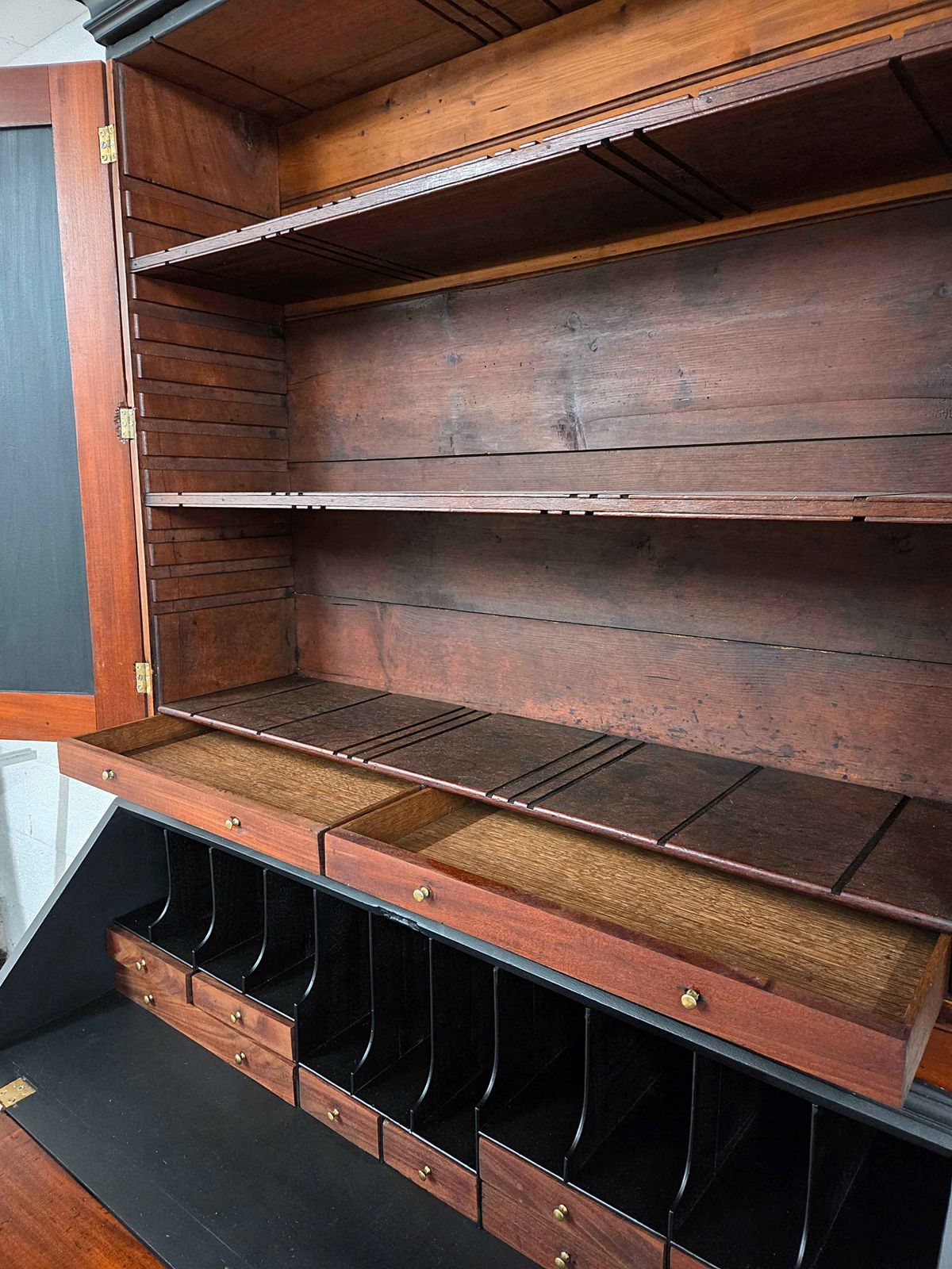 1295.0 Antique Mahogany Writing Desk Bureau Bookcase With Drawers photo