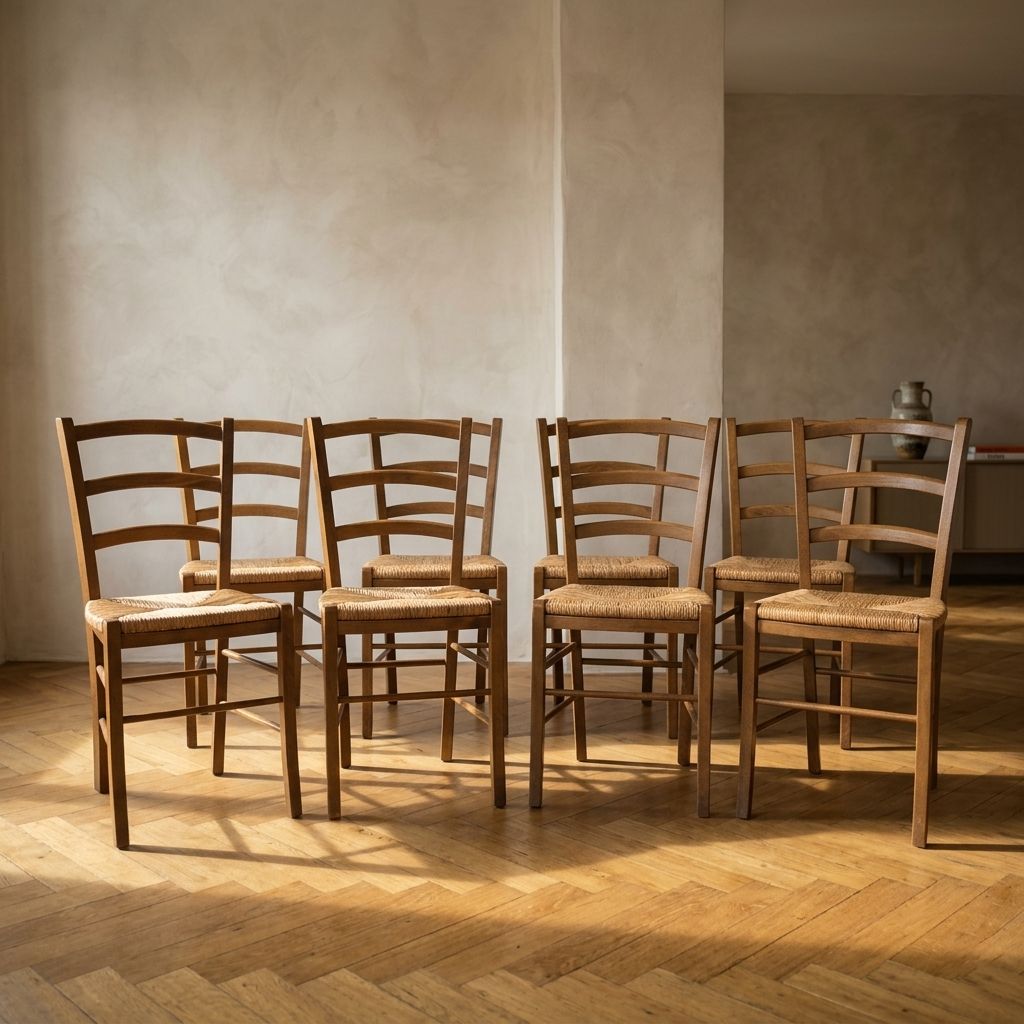 Set Of 8 Scandinavian Dining Chairs, Wooden Frame & Woven Rattan Seats, Gemla Fabrikers Ab, 20th Century
