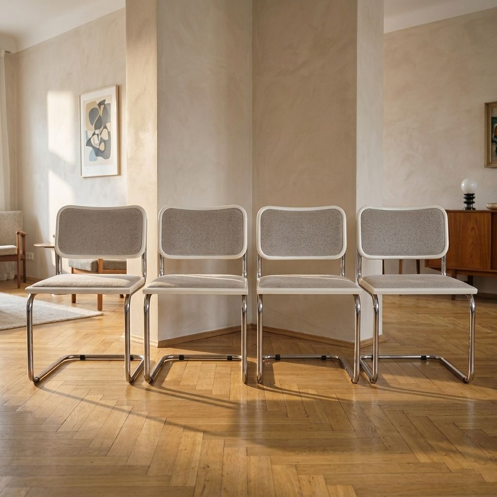 Set Of 4 Marcel Breuer Tubular Chairs, Mid Century Modern Bauhaus Chrome Cantilever Dining Chairs, 20th Century