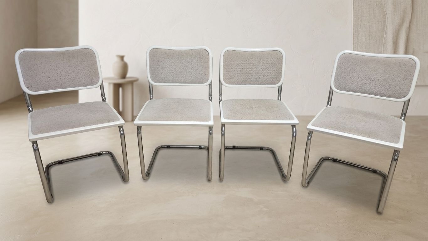 Set Van 4 Marcel Breuer Buisframe Stoelen, Mid Century Modern Bauhaus Chroom Cantilever Eetkamerstoelen, 20e Eeuw photo vinterior
