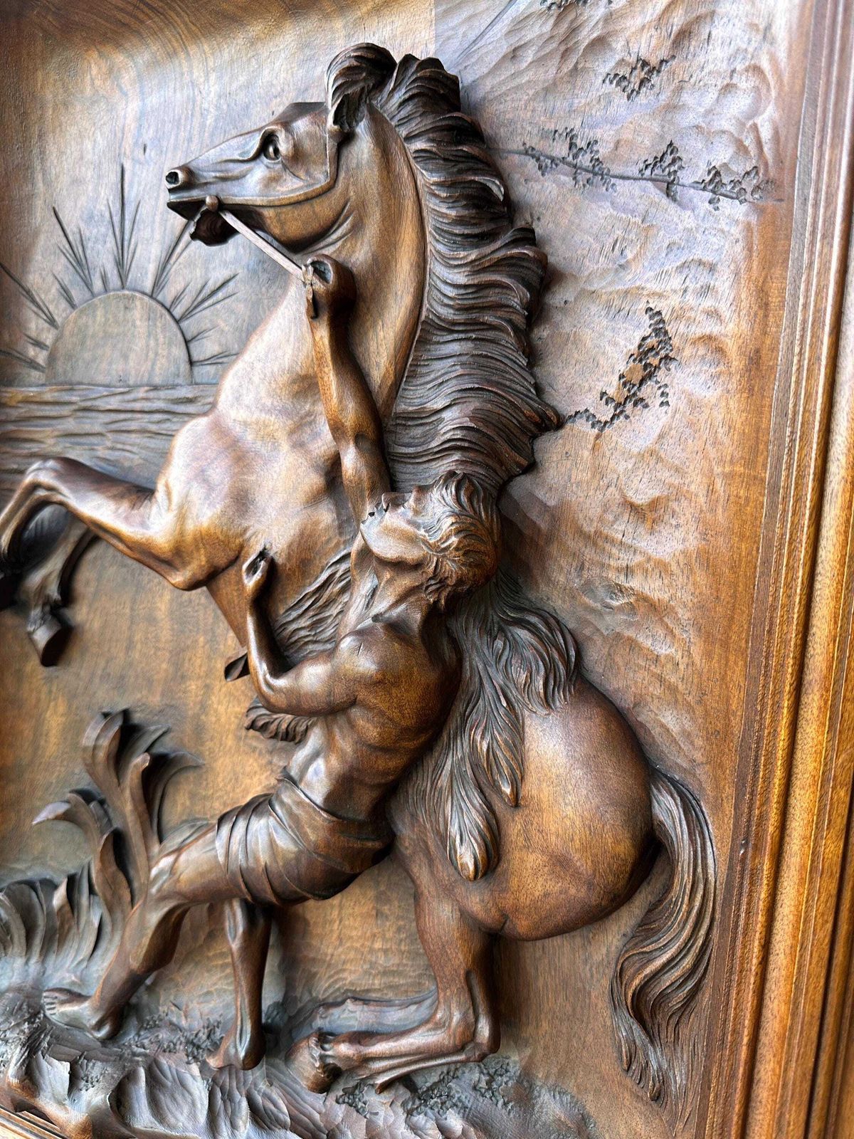 Antique French Walnut Wood Carved Door, Horses Of Marly photo Home Fixtures
