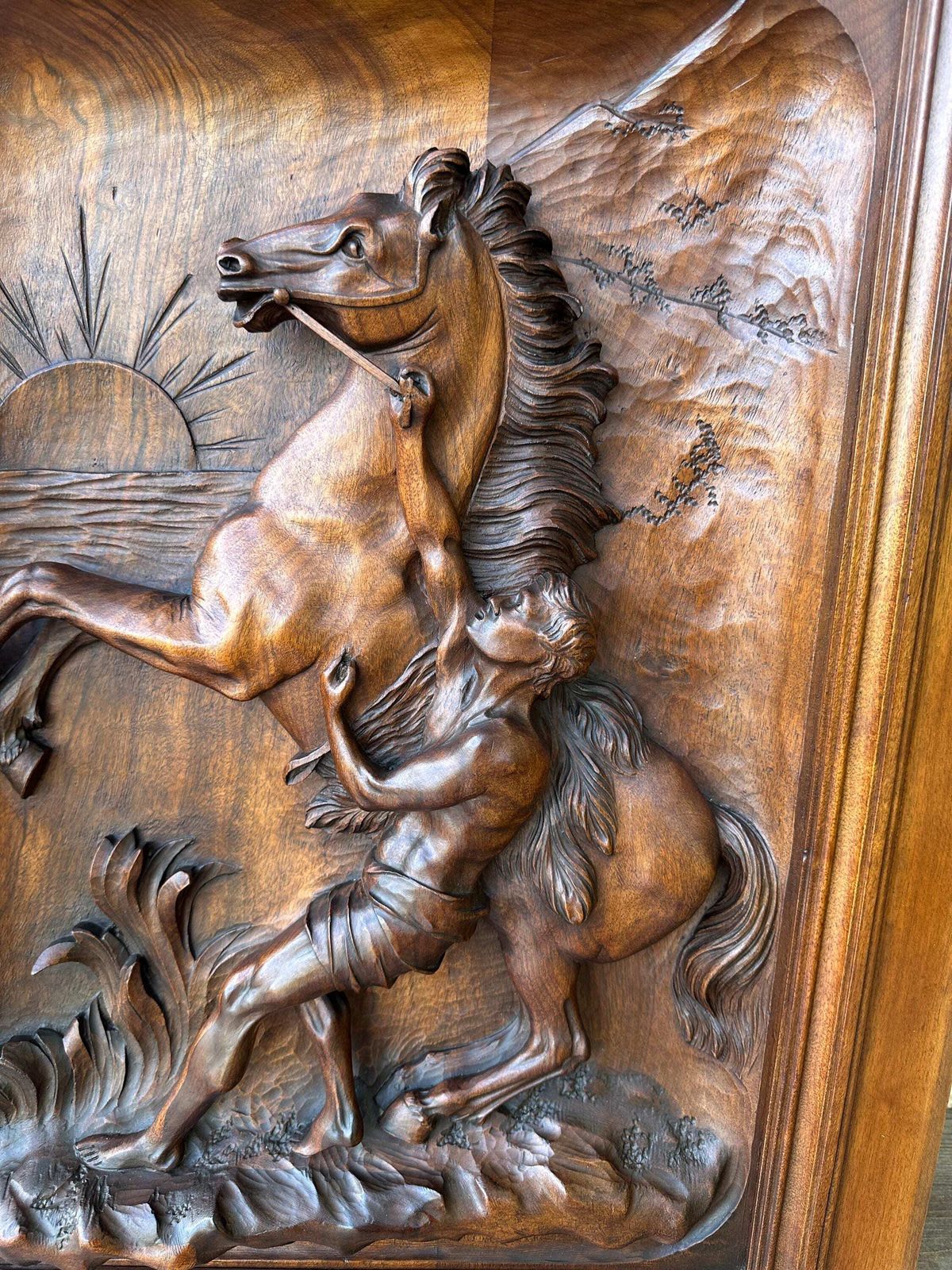 Antique French Walnut Wood Carved Door, Horses Of Marly photo 1086.0