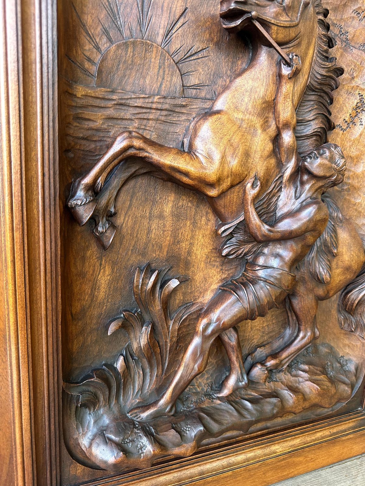 Home Fixtures Antique French Walnut Wood Carved Door, Horses Of Marly photo