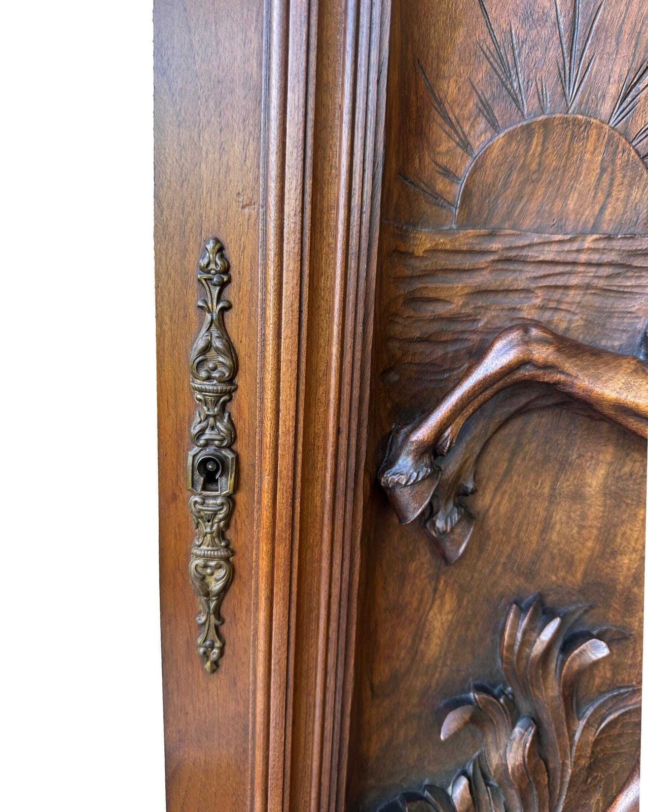 photo vinterior Antique French Walnut Wood Carved Door, Horses Of Marly