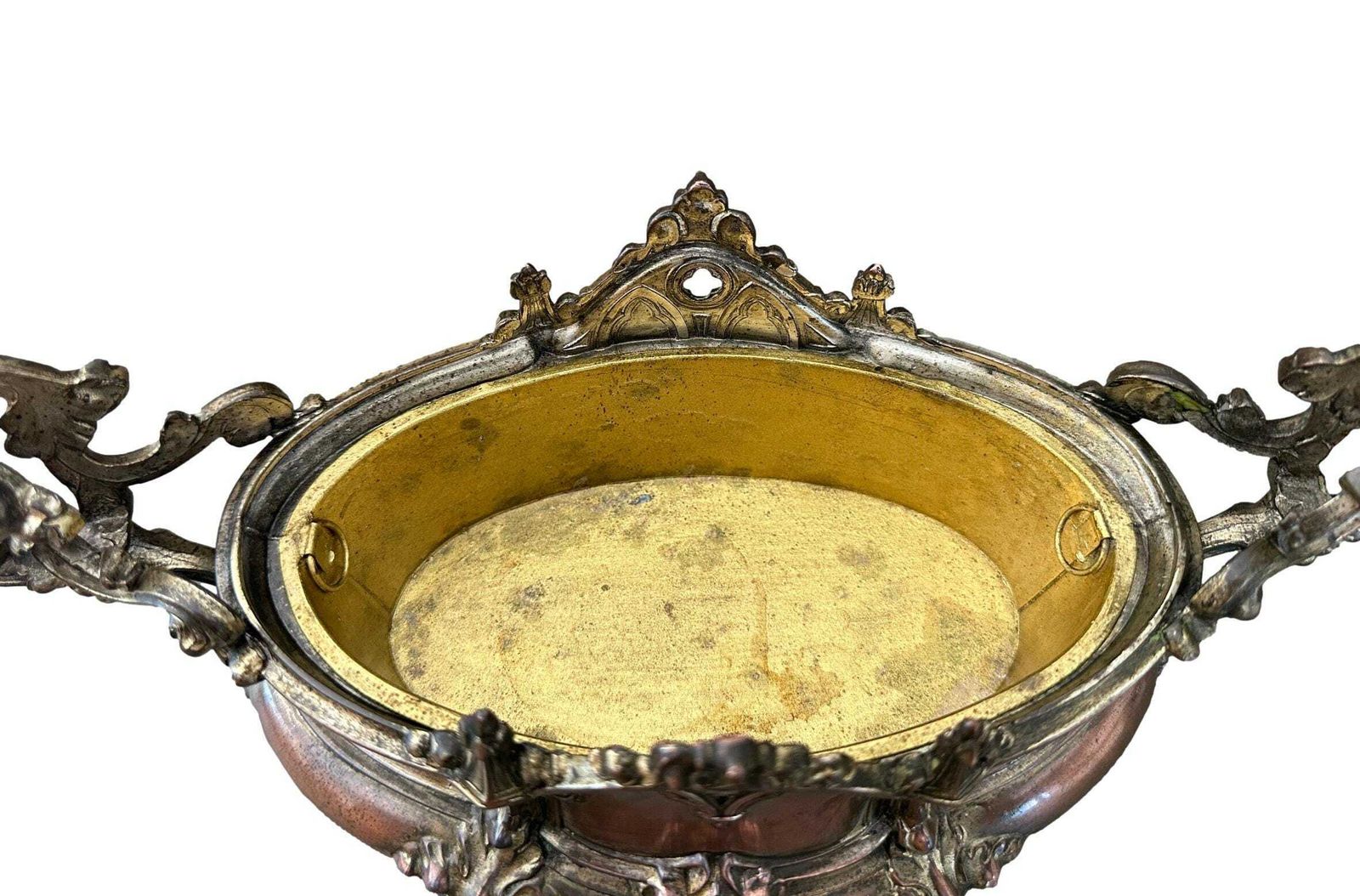 photo for sale 19th C. Gothic Revival Planter | Antique French Spelter Jardiniere | Troubadour Style Centerpiece | Medieval Decor