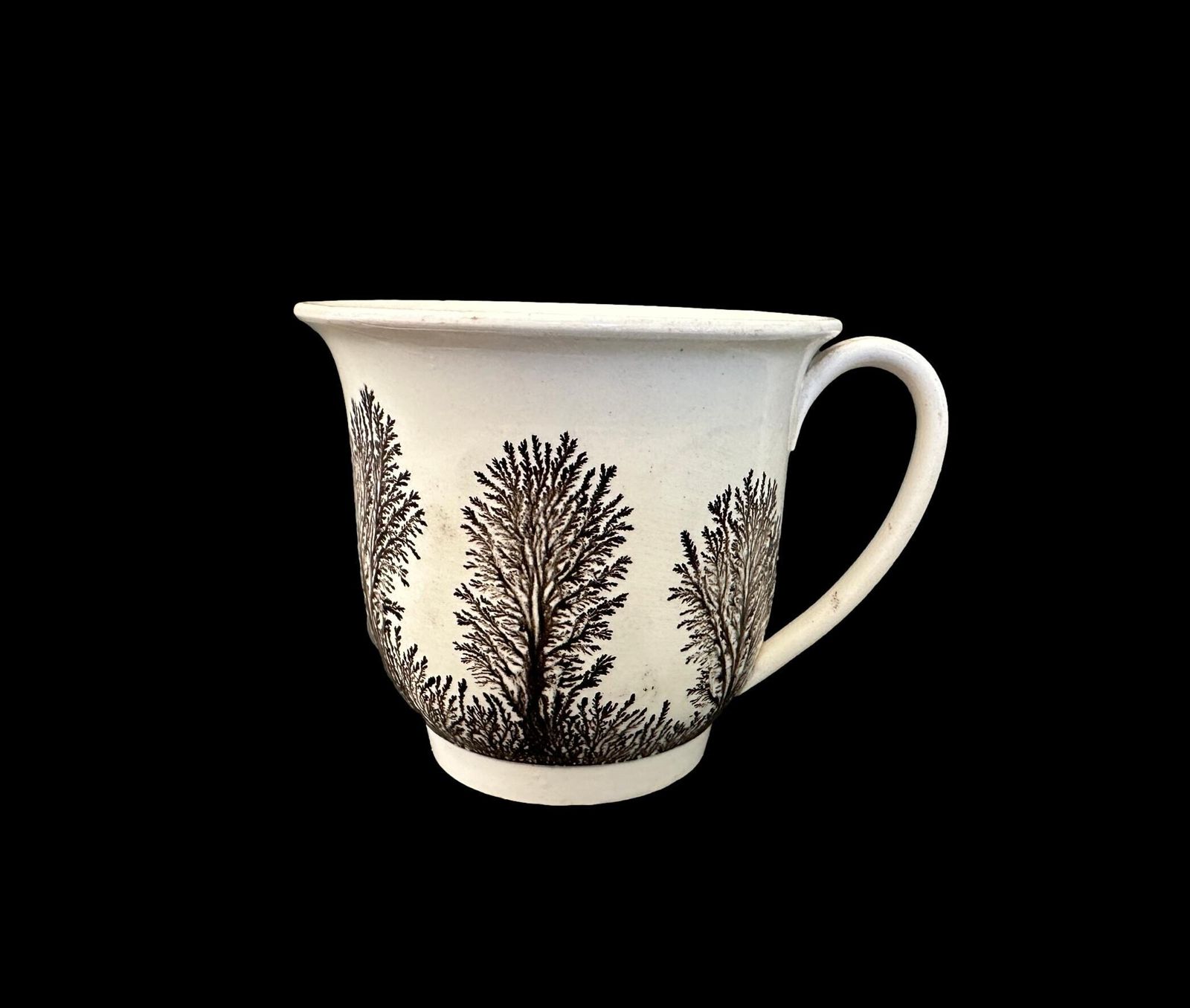 19th C. Sarreguemines Pedestal Cup | Antique French Faience Pottery, Dendritic Decor