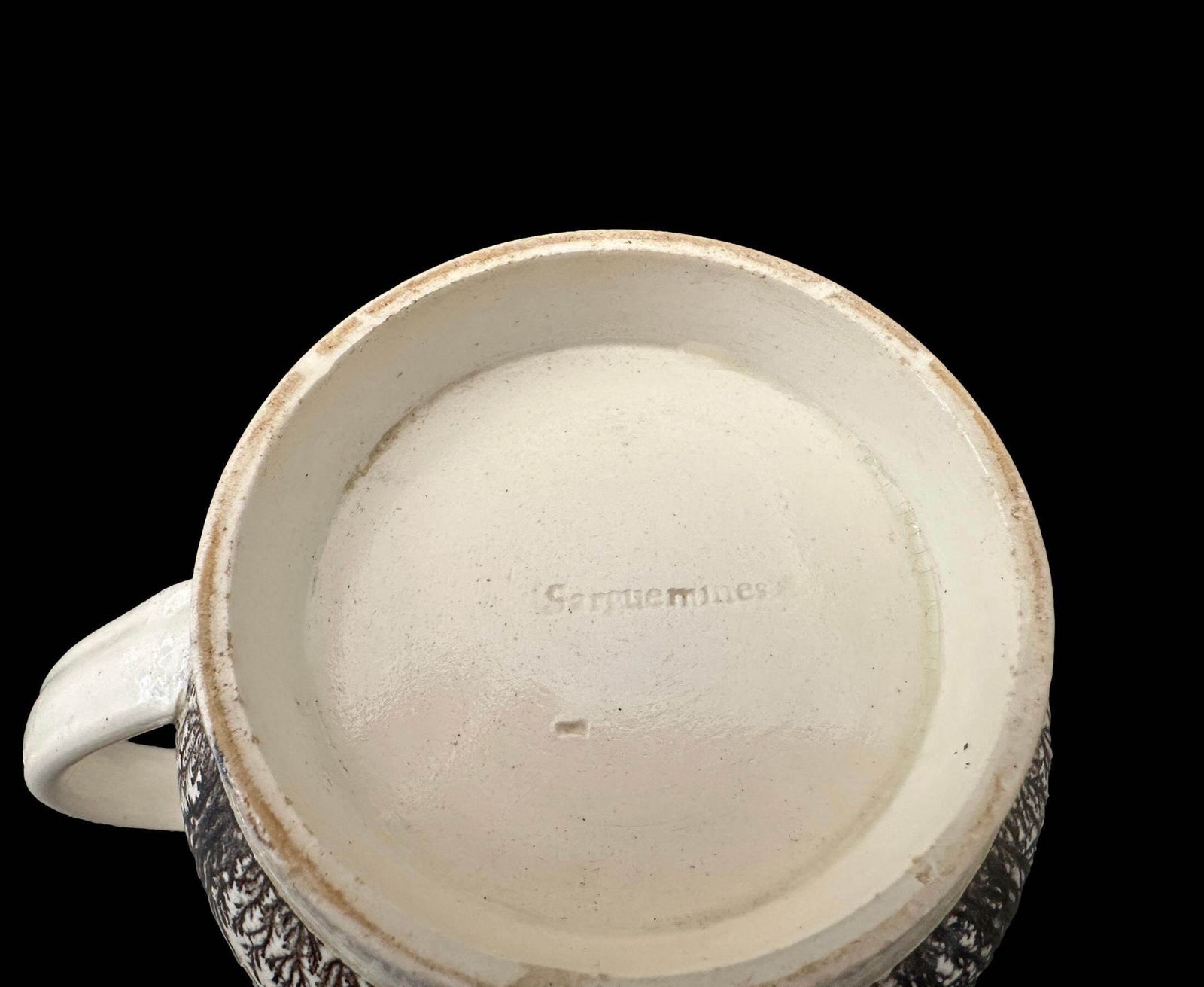 19th C. Sarreguemines Pedestal Cup | Antique French Faience Pottery, Dendritic Decor photo vintage